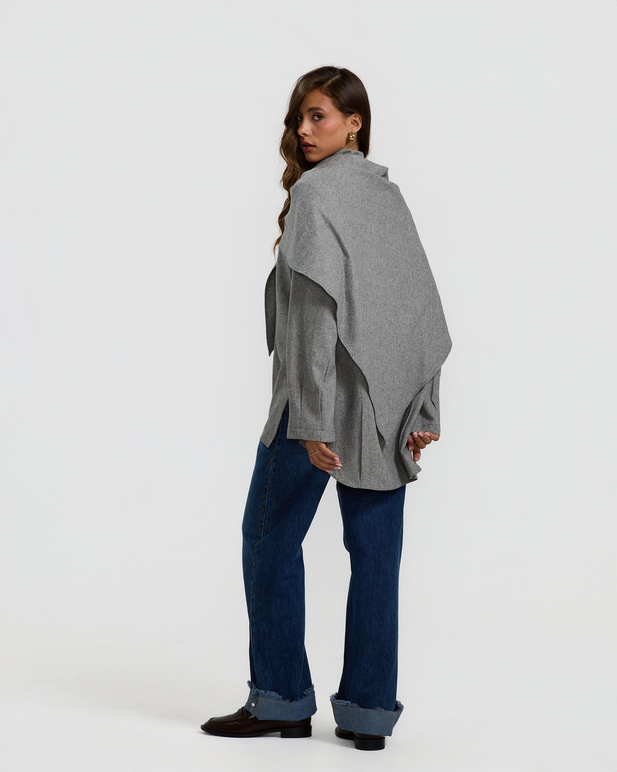 Grey Wrapped Wool Top