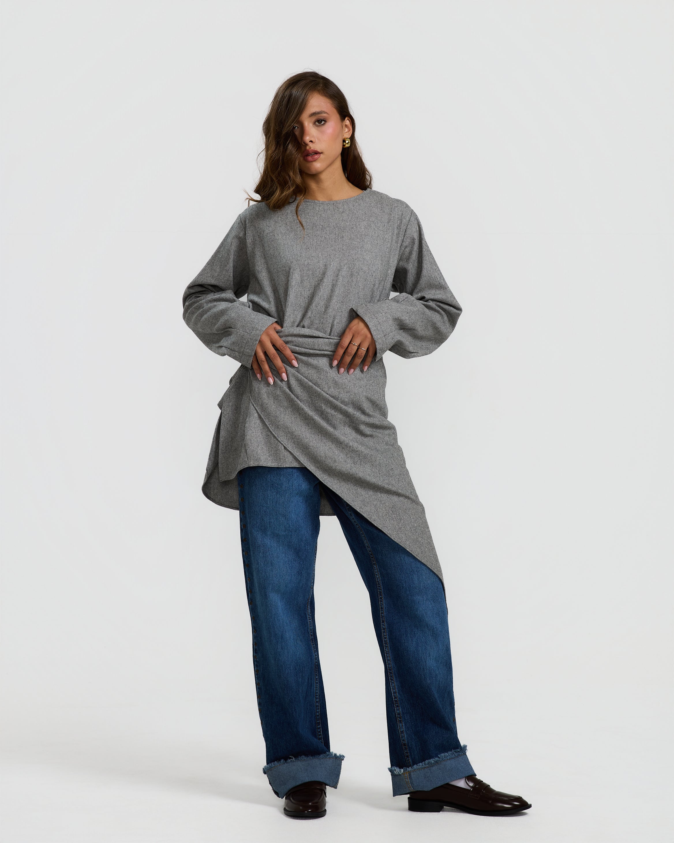 Grey Wrapped Wool Top