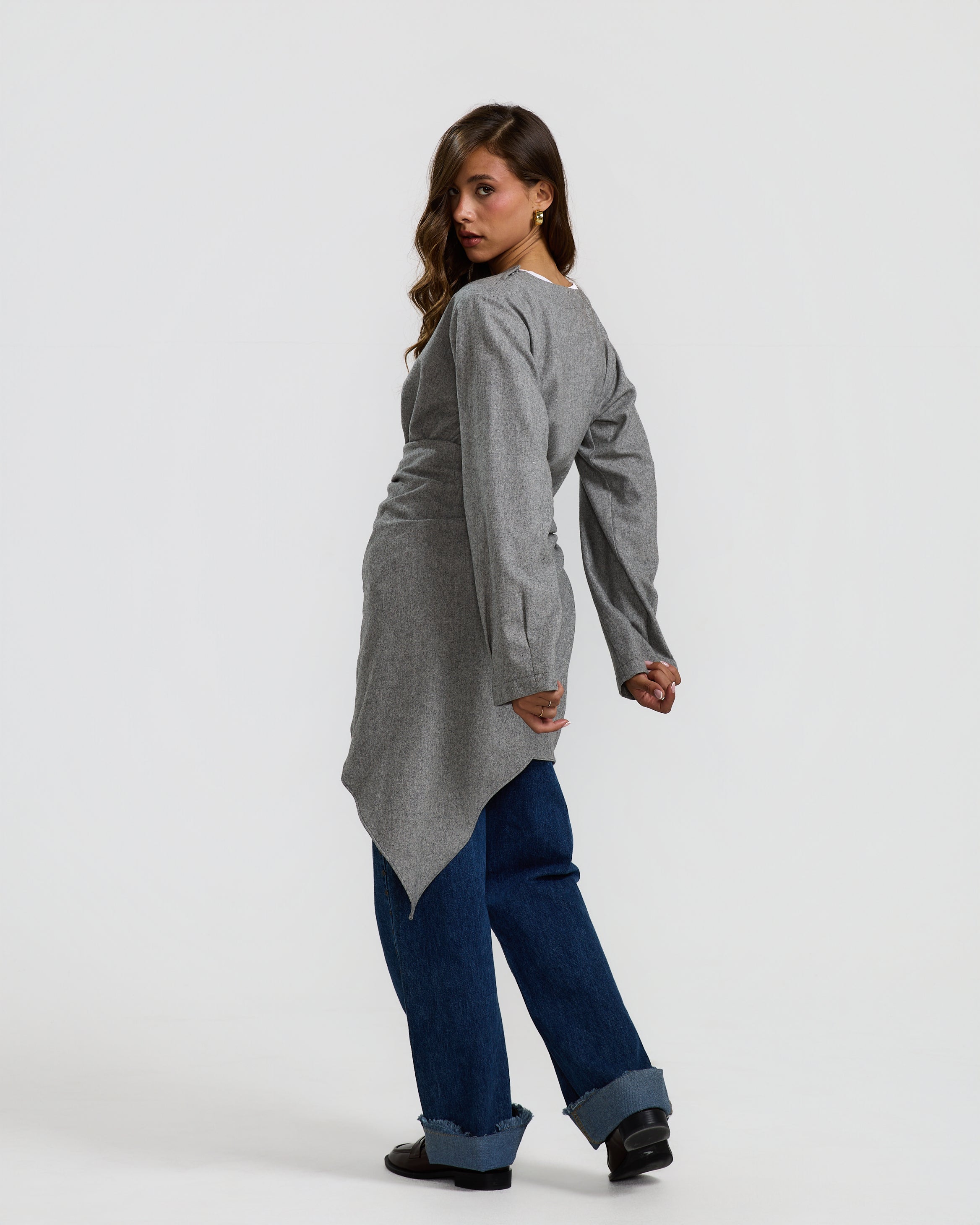 Grey Wrapped Wool Top