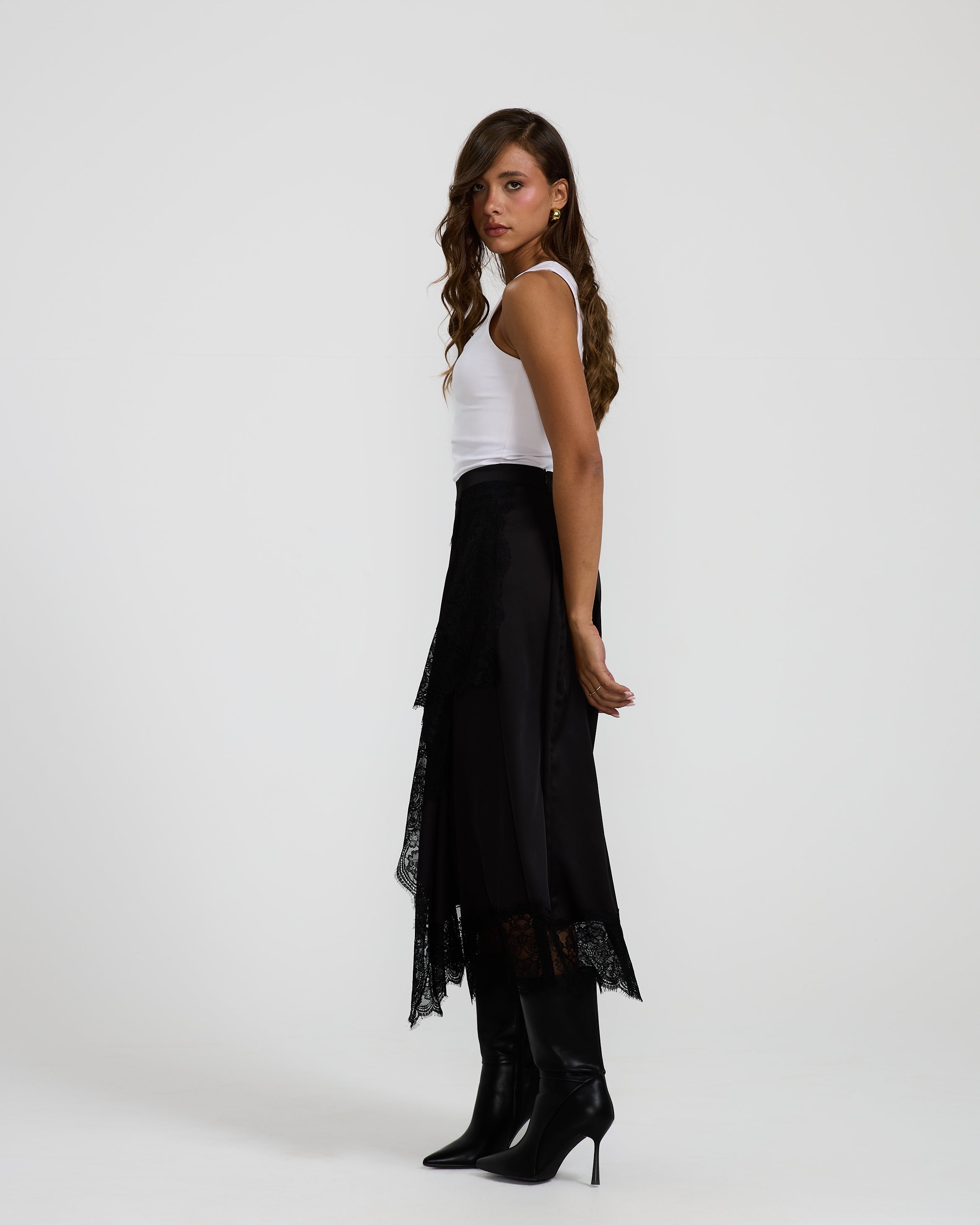 Lace Trim Black Skirt