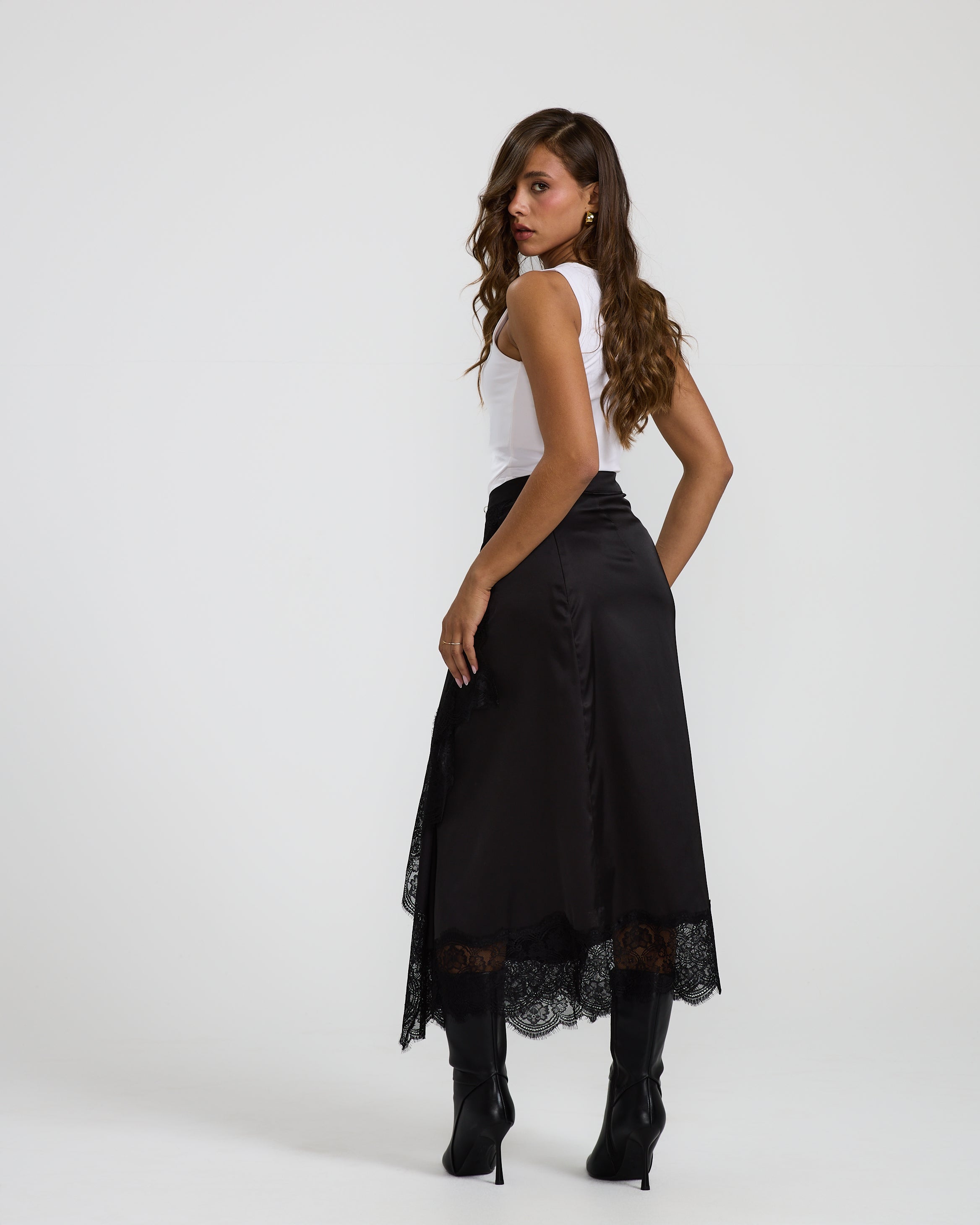 Lace Trim Black Skirt