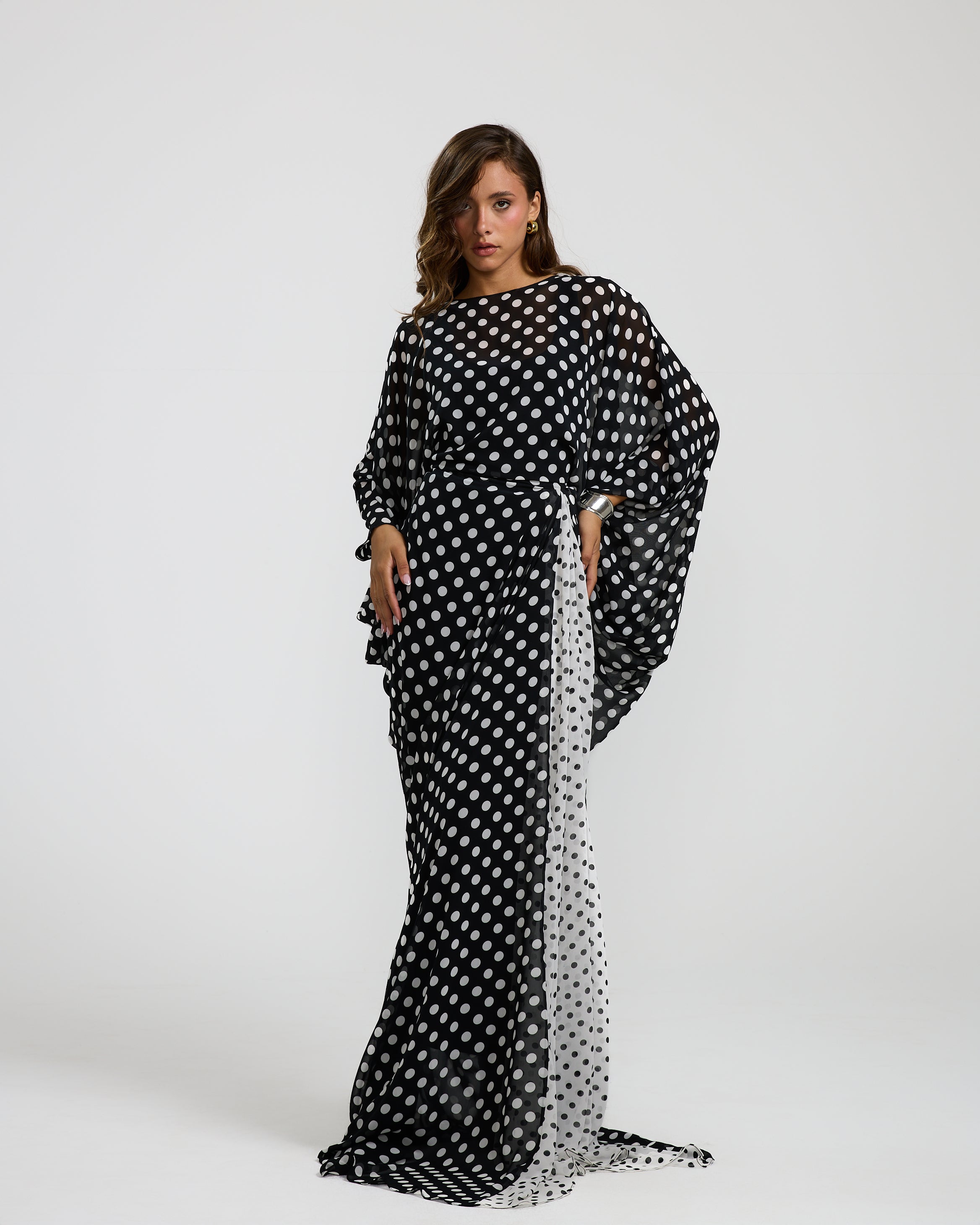 Polka Dots Side Wrap Chiffoon Dress