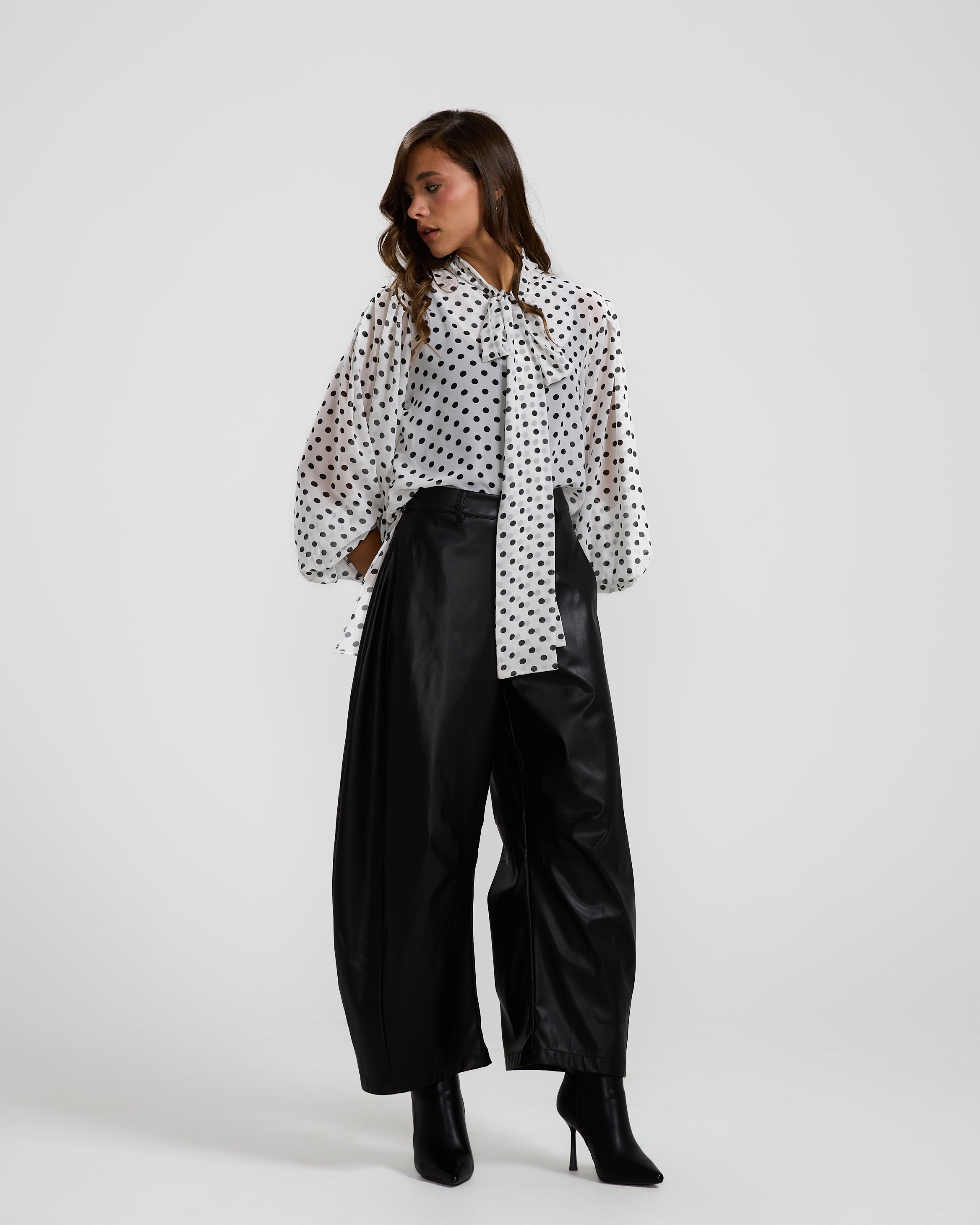 Balloon Sleeves Polka Dots White Top