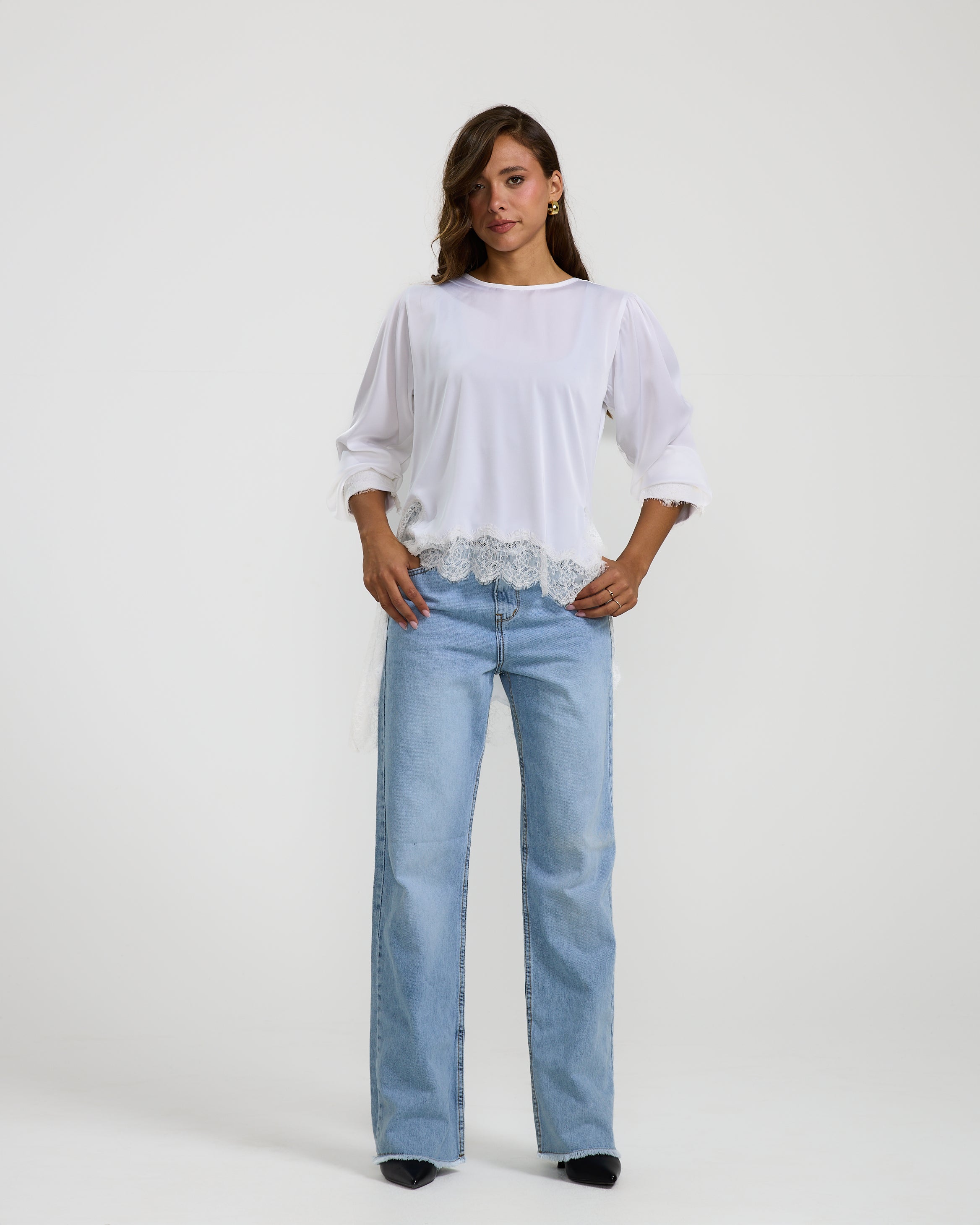 Lace Trim White Top