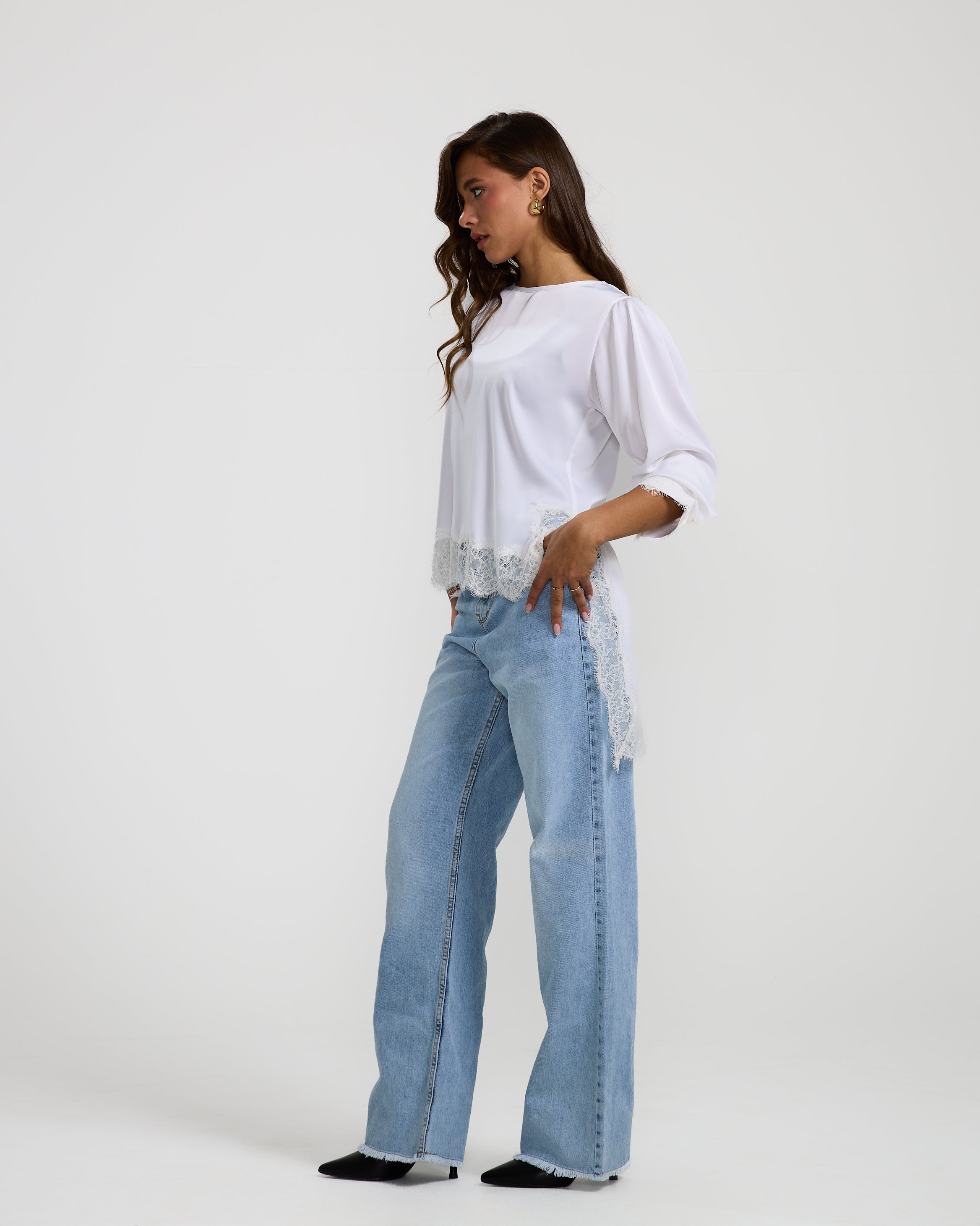 Lace Trim White Top