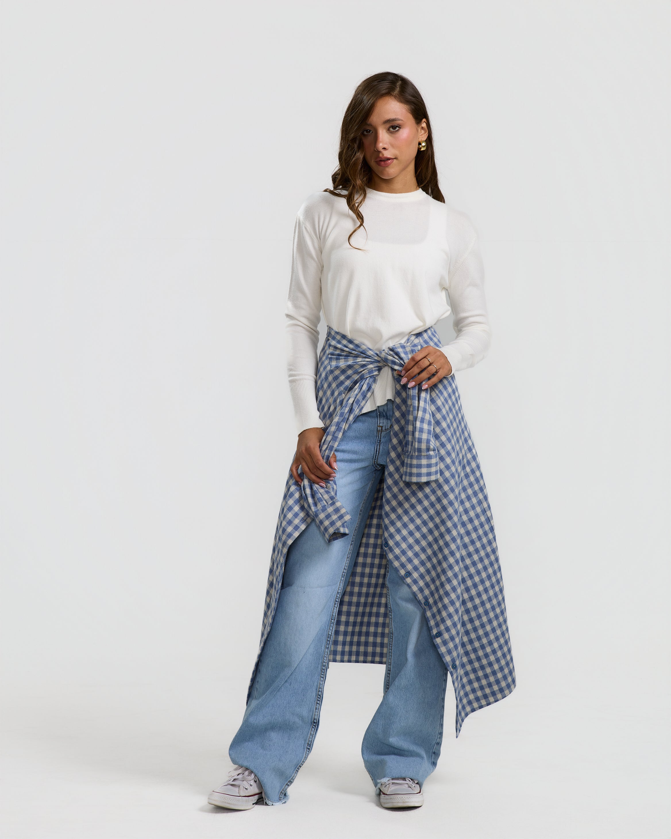 High Low Basic Sweater In White