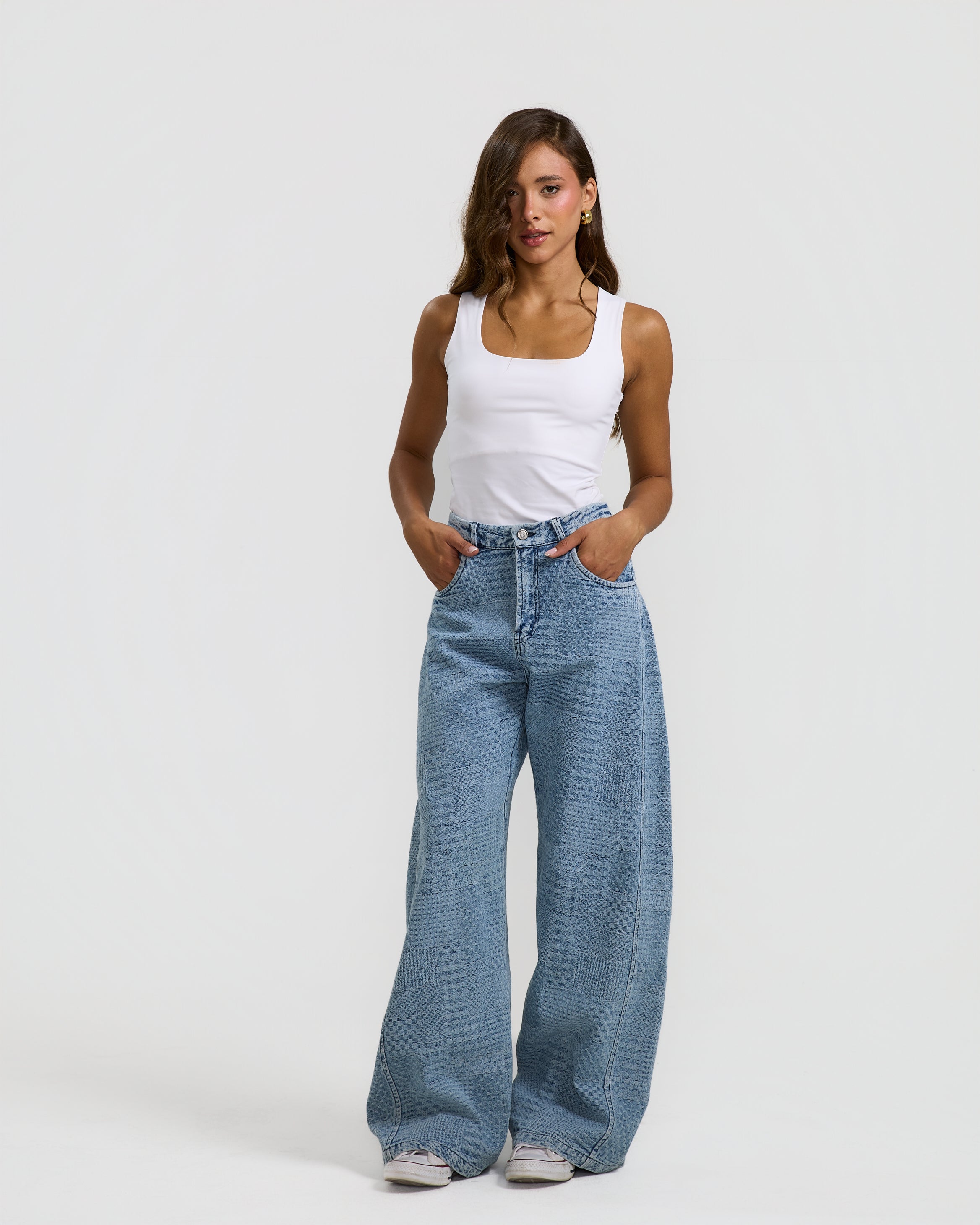 Barrel Patch Pattern Denim Pants