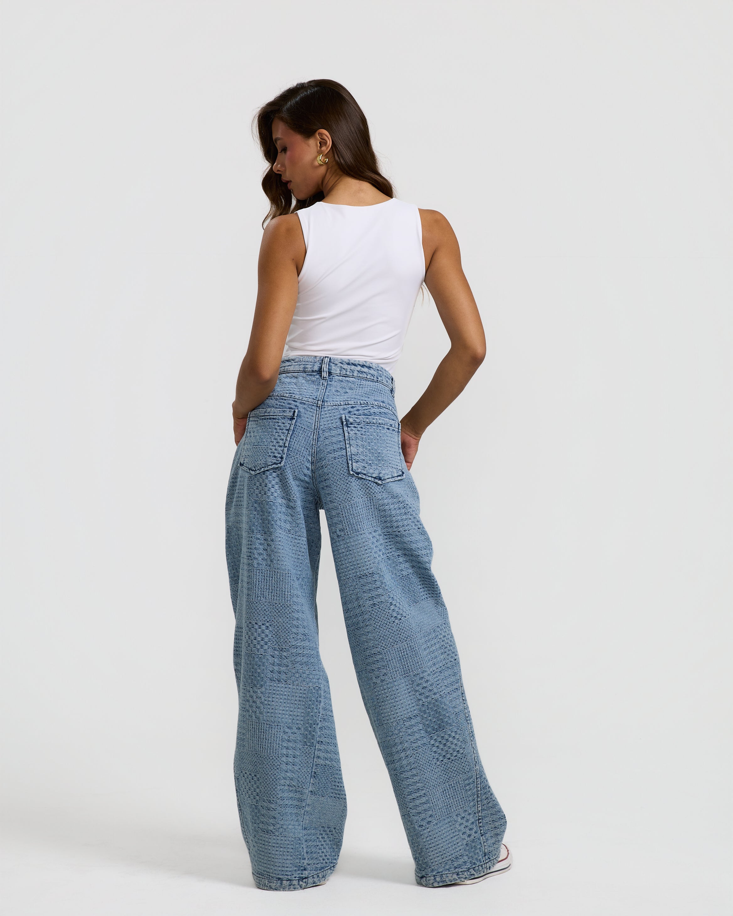 Barrel Patch Pattern Denim Pants