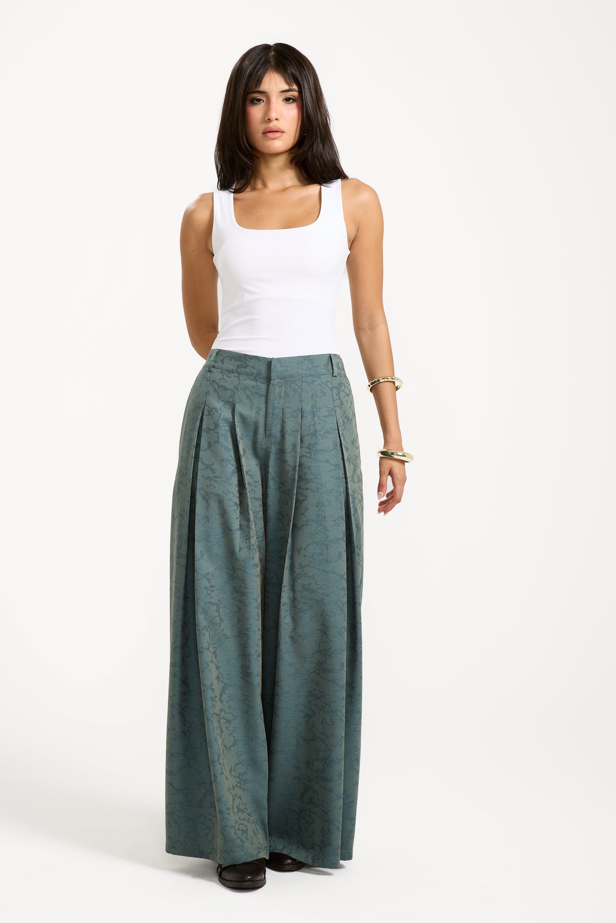 Front Pleats Extra Wide Leg Pants
