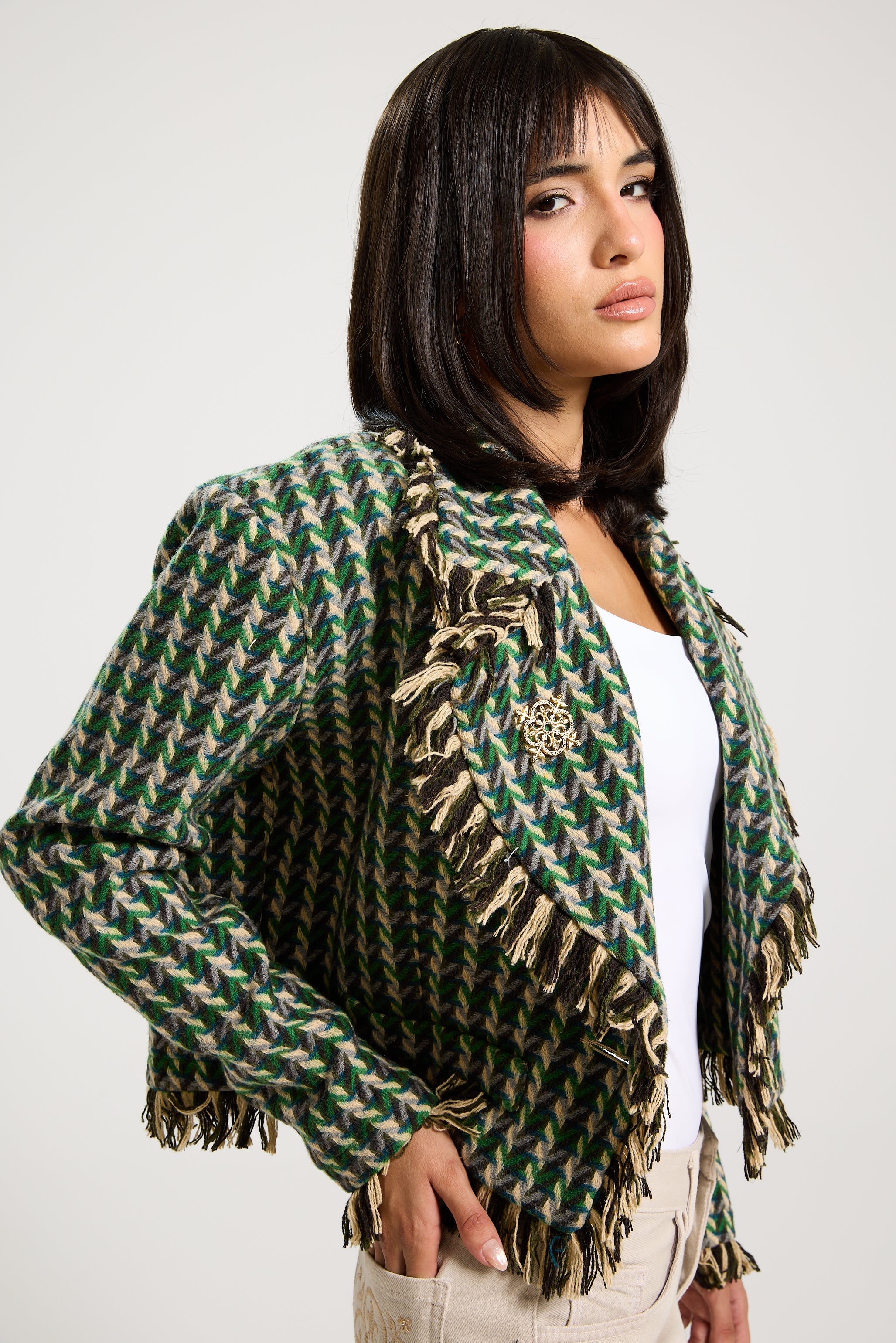 Unfinished Short Tweed Blazer