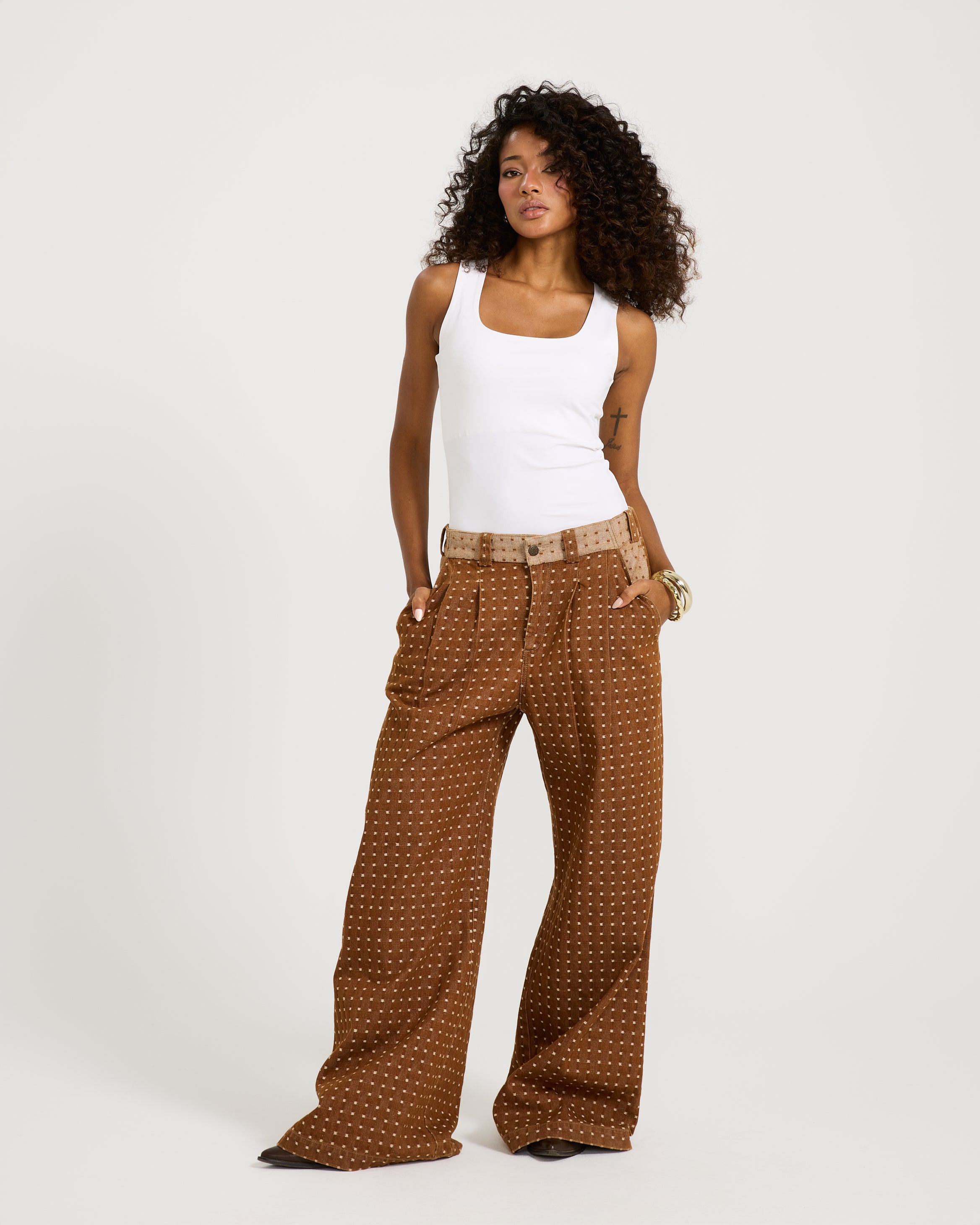 Dotted Denim Brown Pants