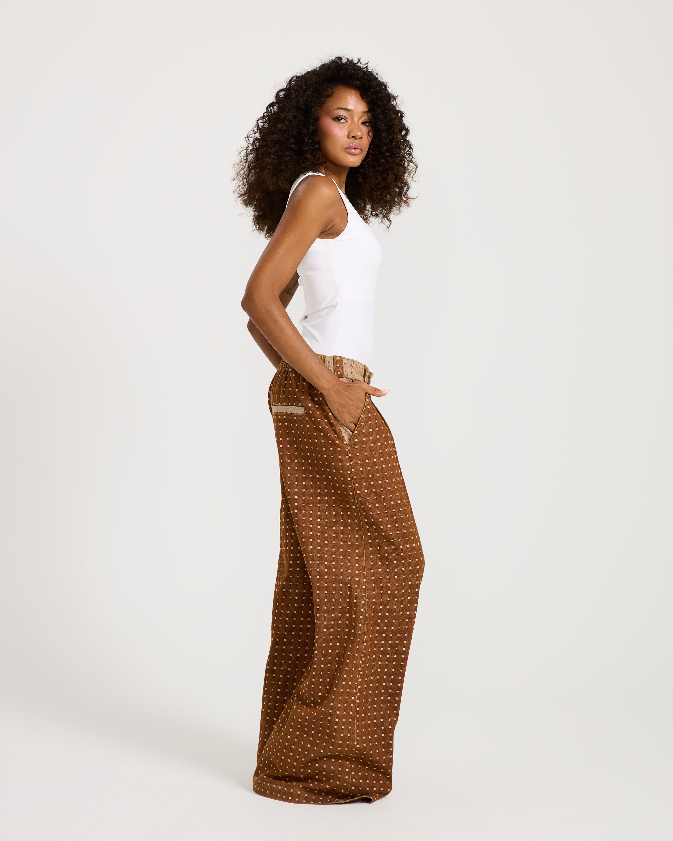 Dotted Denim Brown Pants