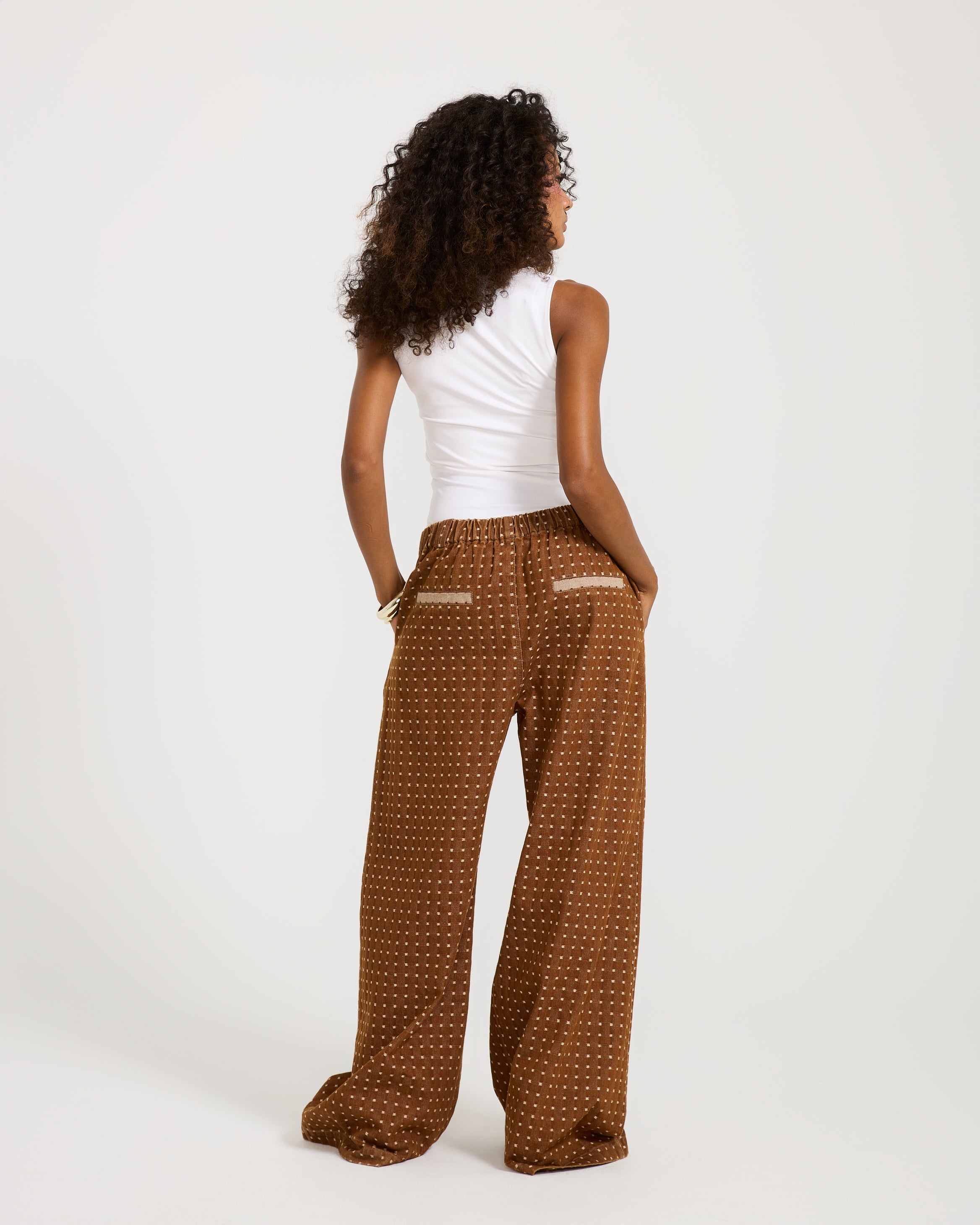 Dotted Denim Brown Pants