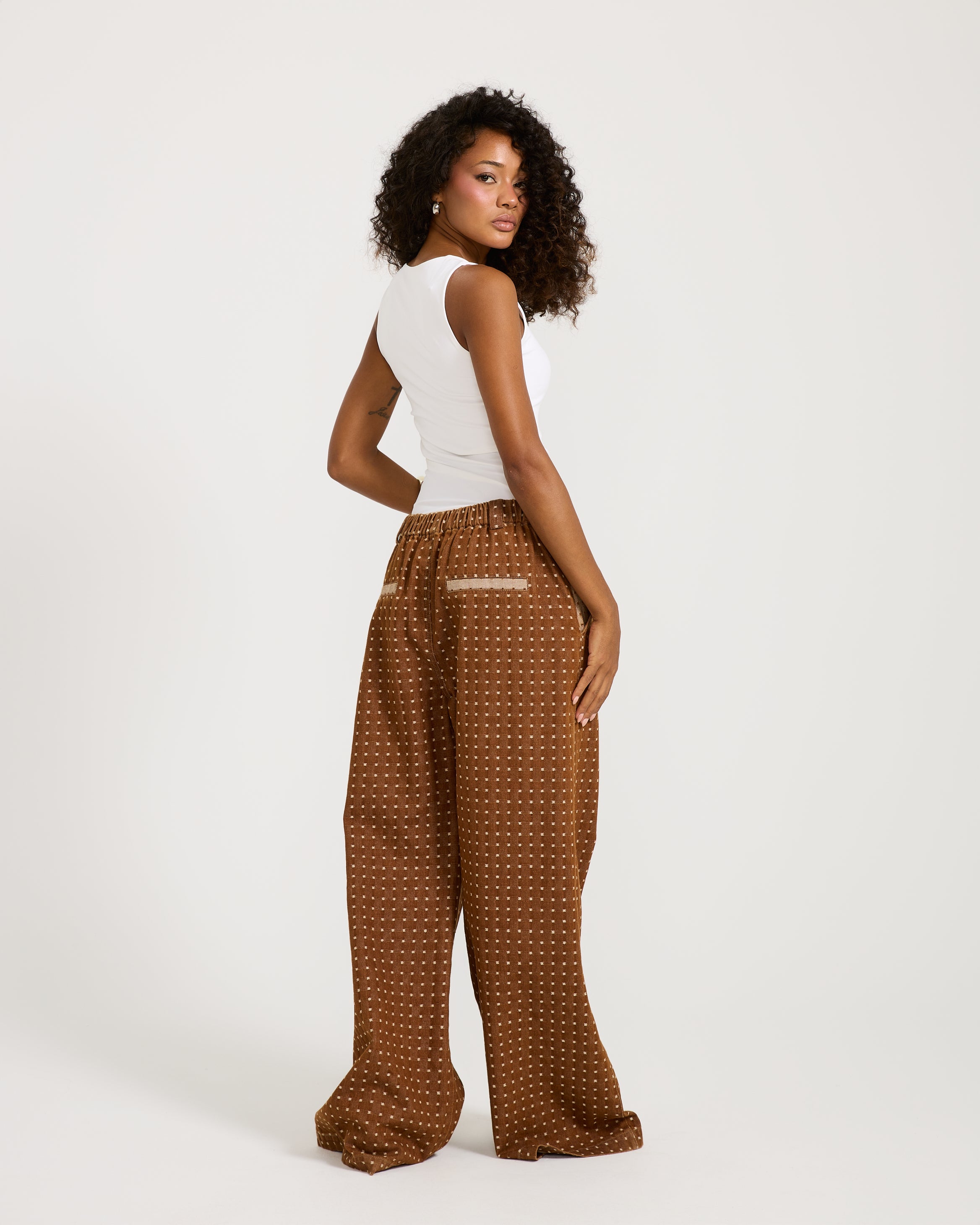 Dotted Denim Brown Pants