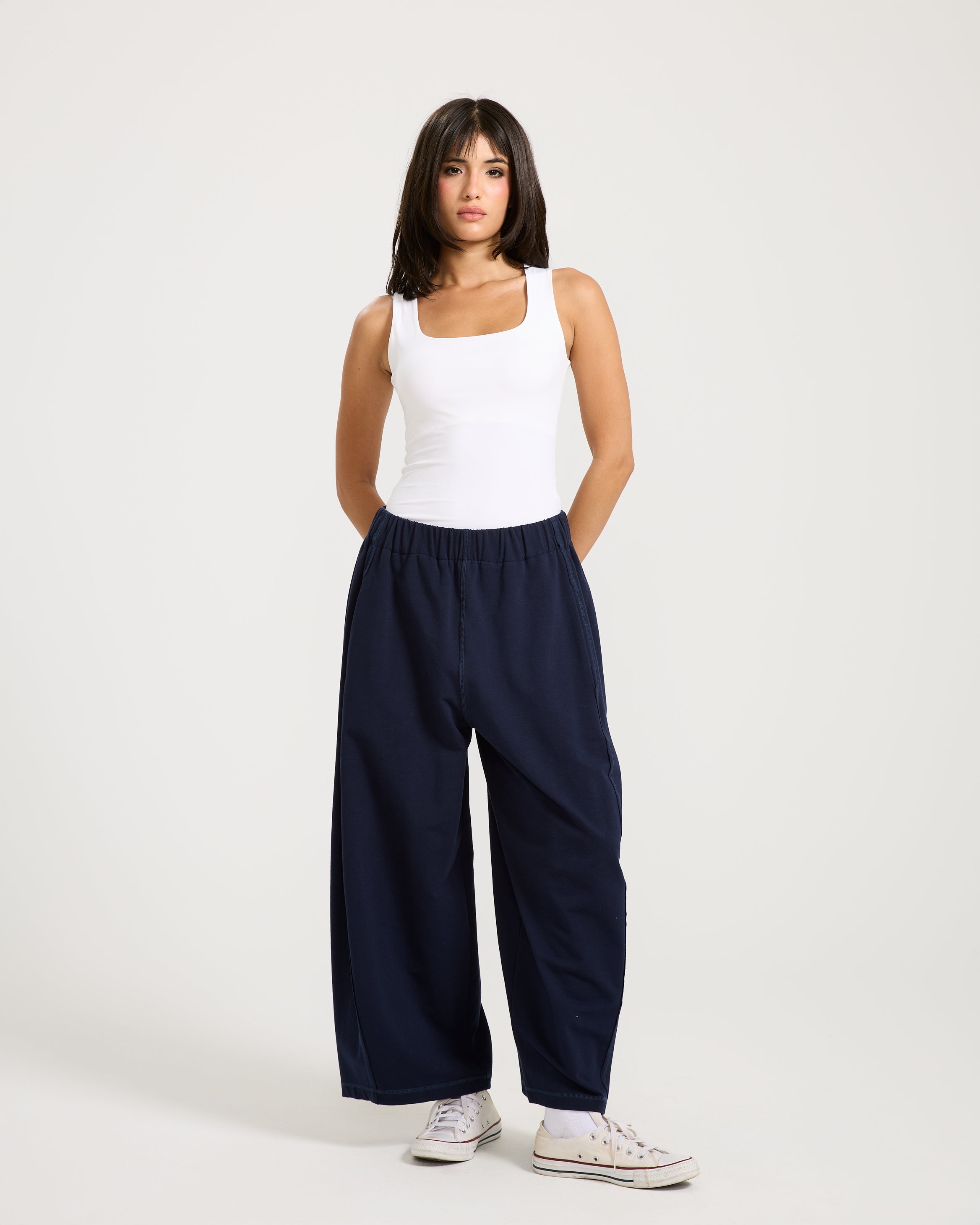 Patchwork Cropped Sweatpants Navy