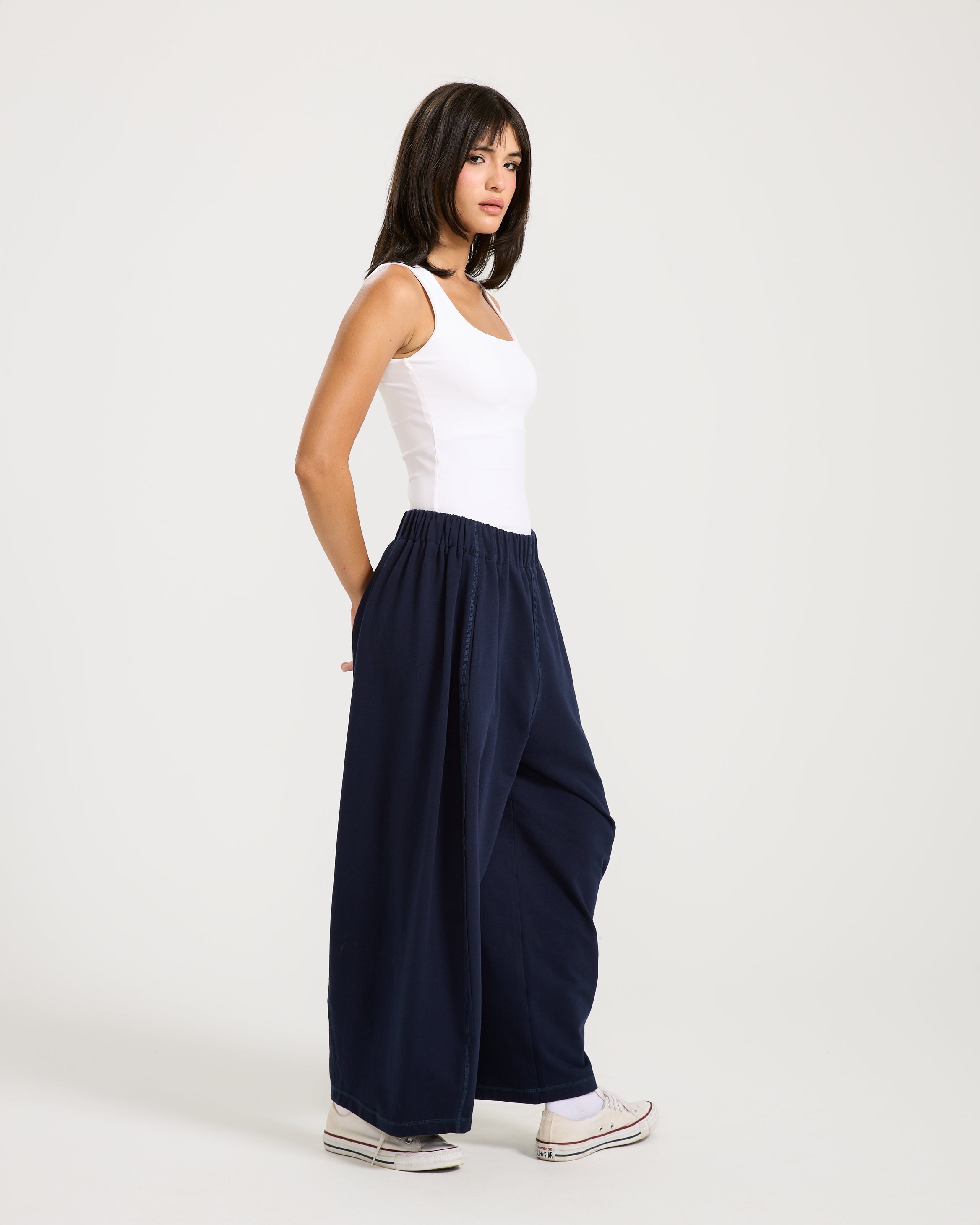 Patchwork Cropped Sweatpants Navy