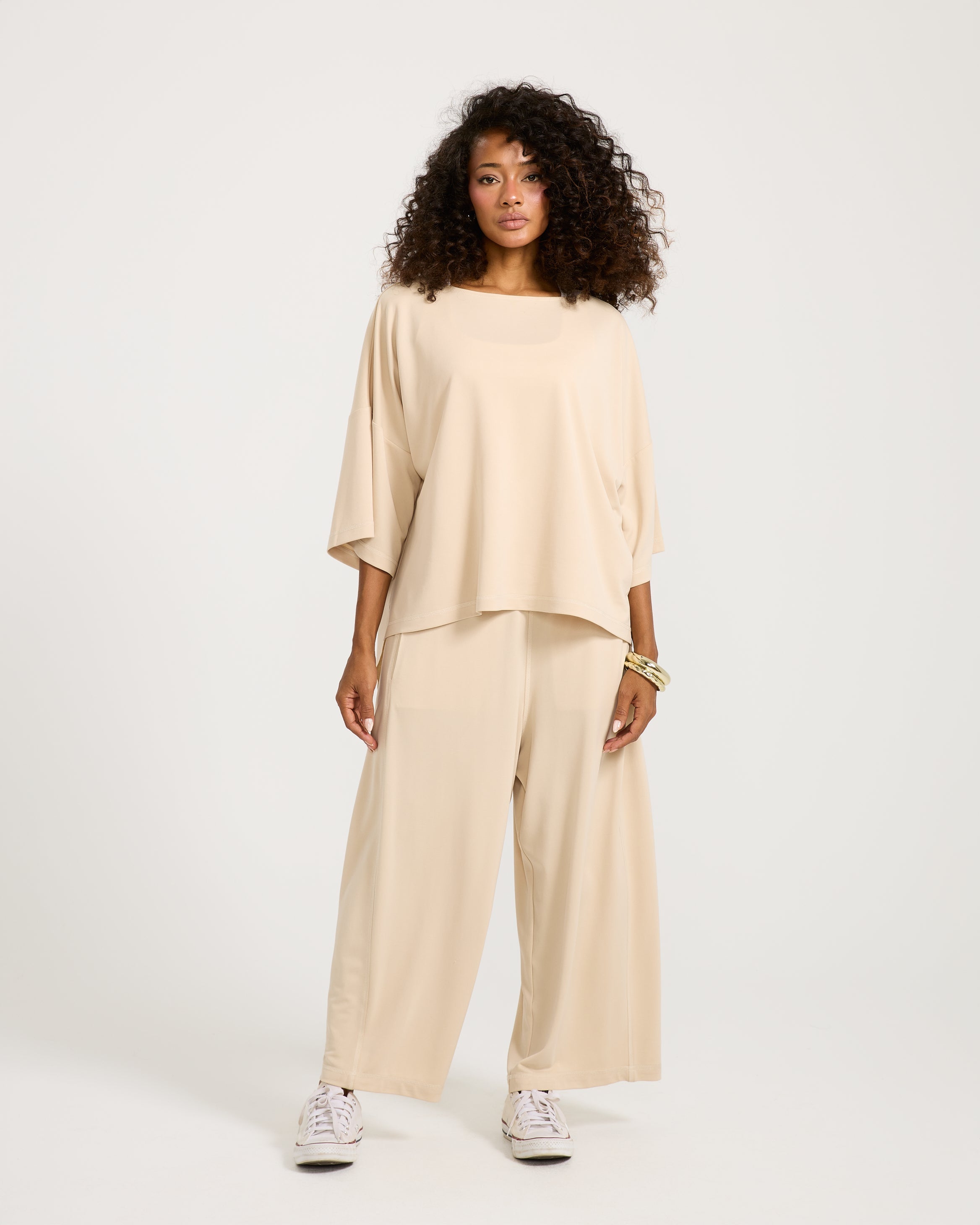 Oversize Quarter Sleeves Top Cream