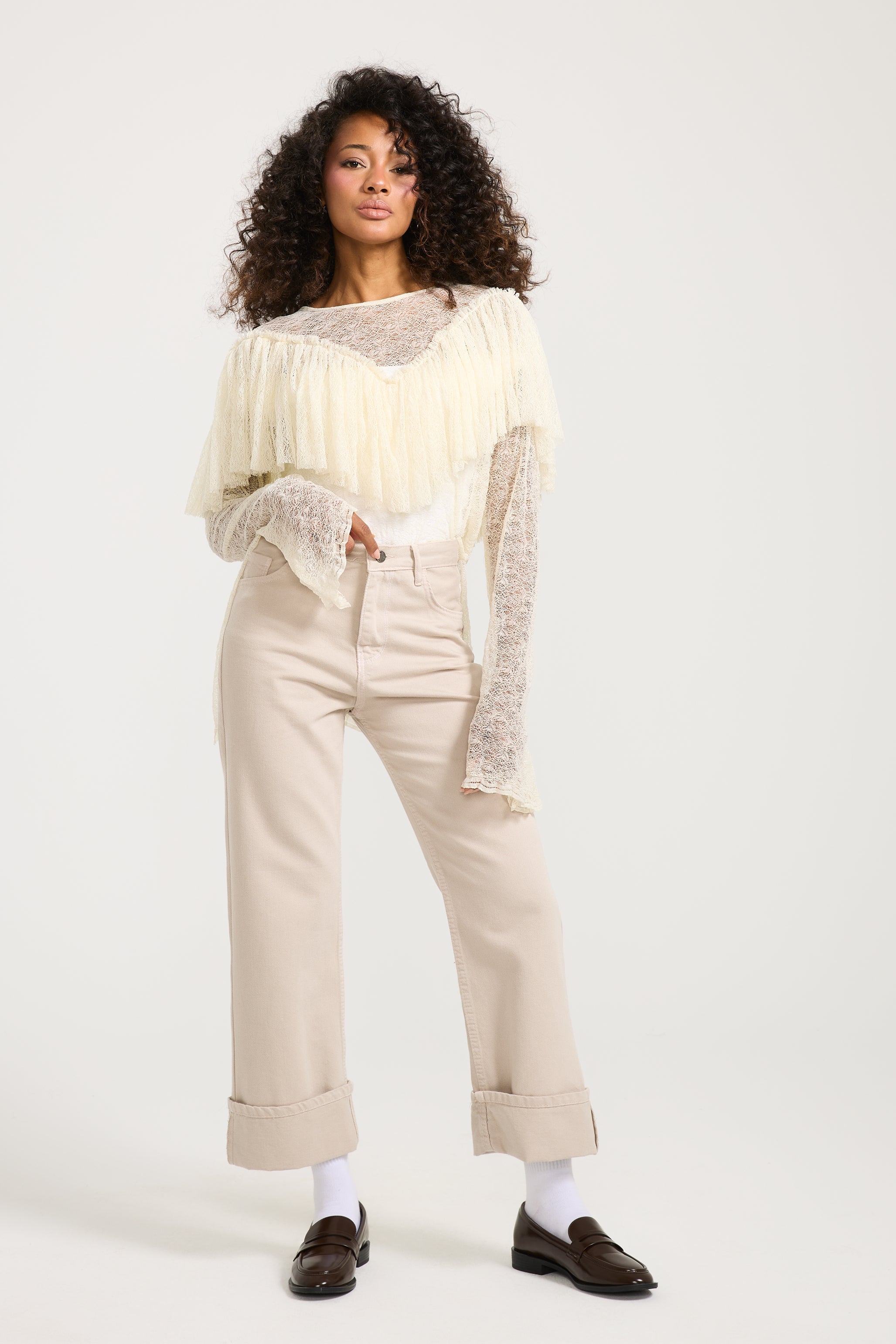 V Ruffles Lace Top