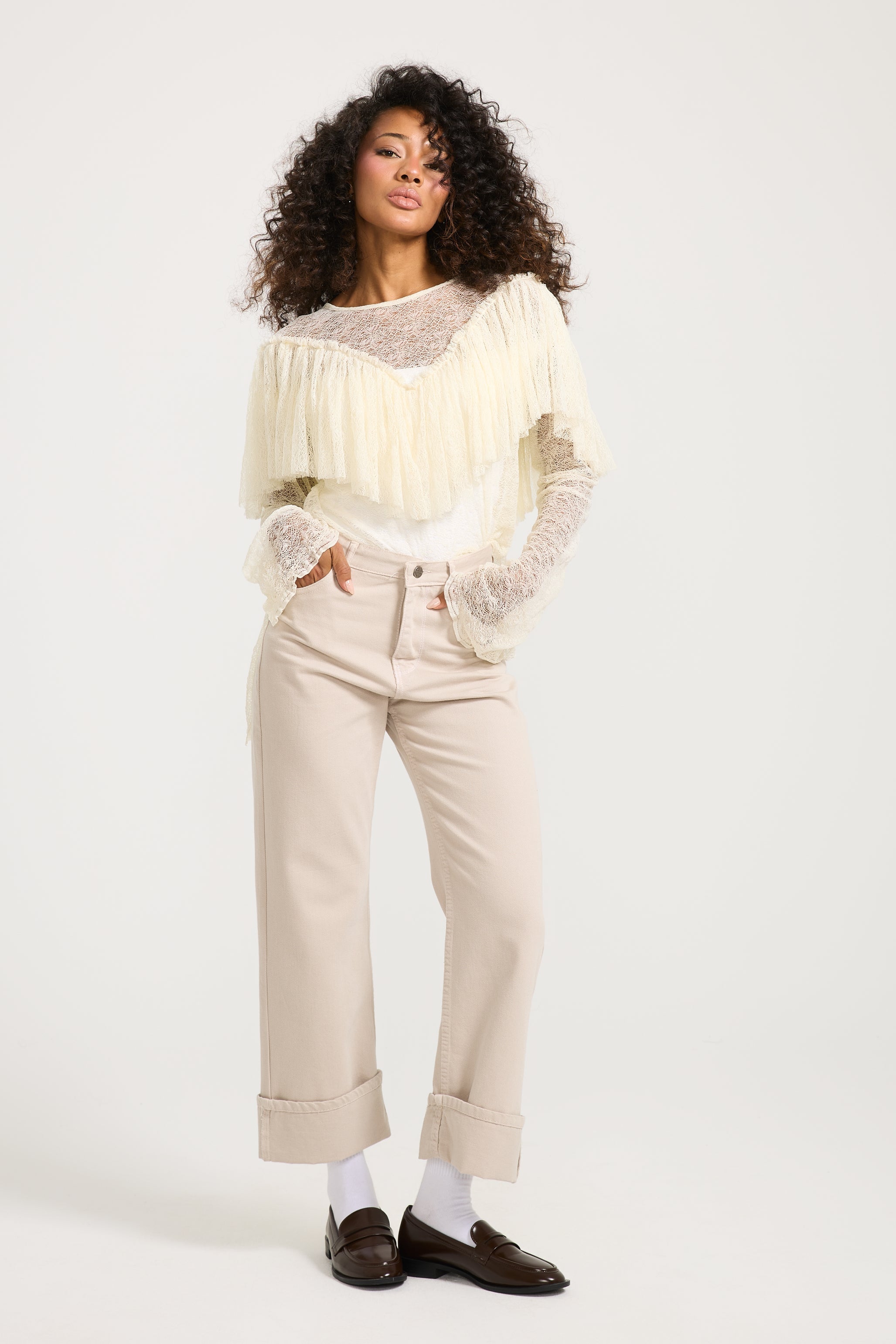 V Ruffles Lace Top
