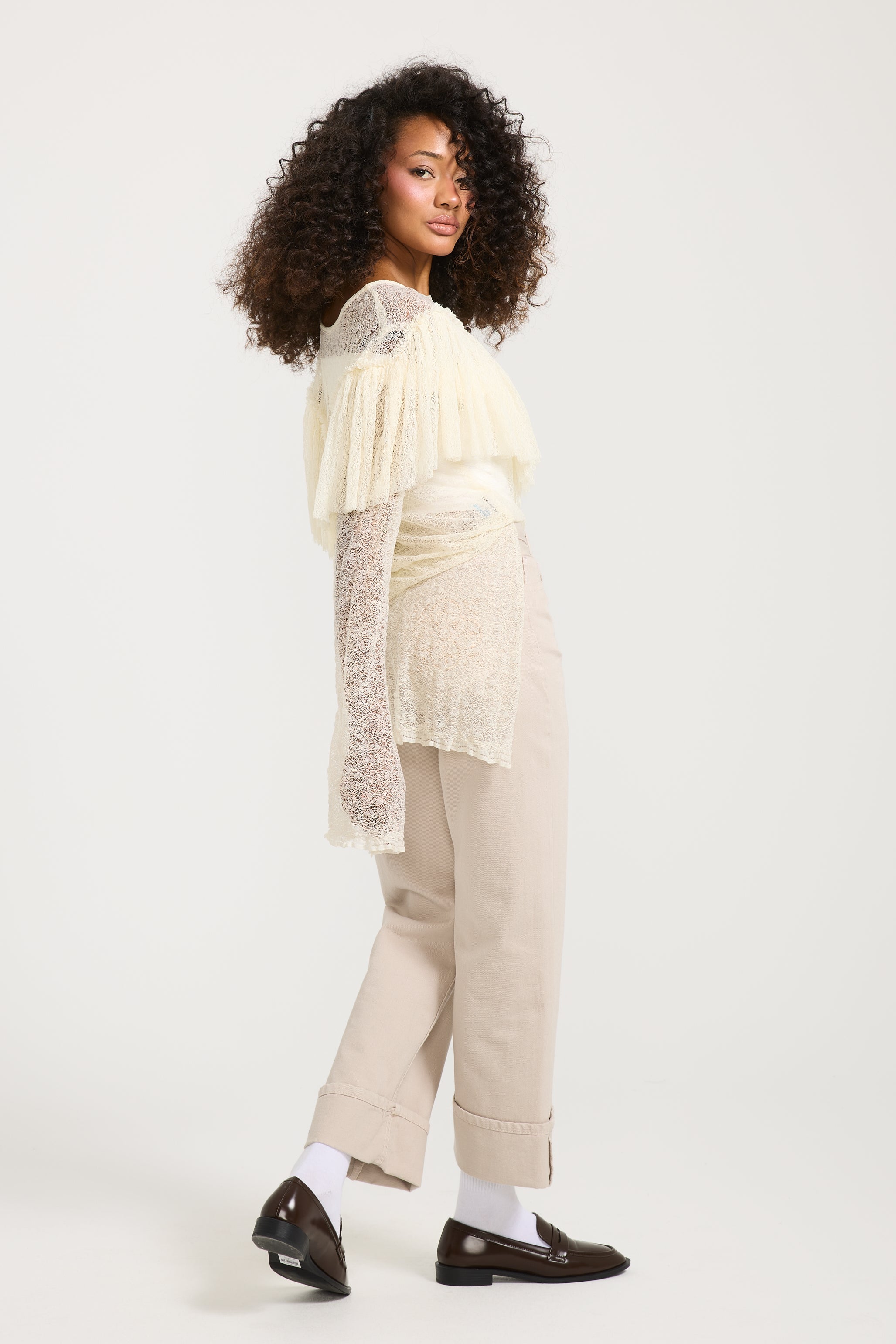 V Ruffles Lace Top