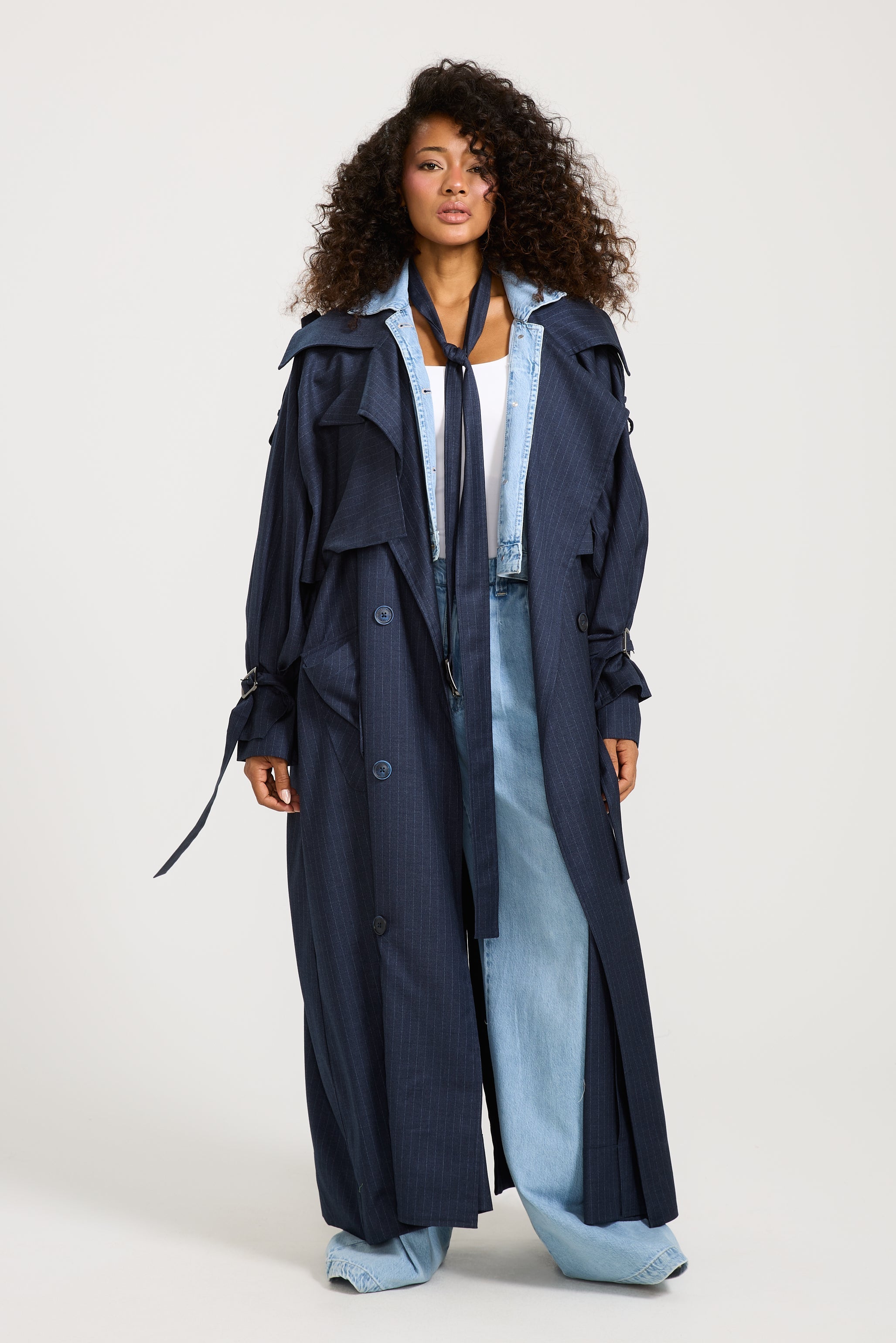 Striped Navy Trench Coat