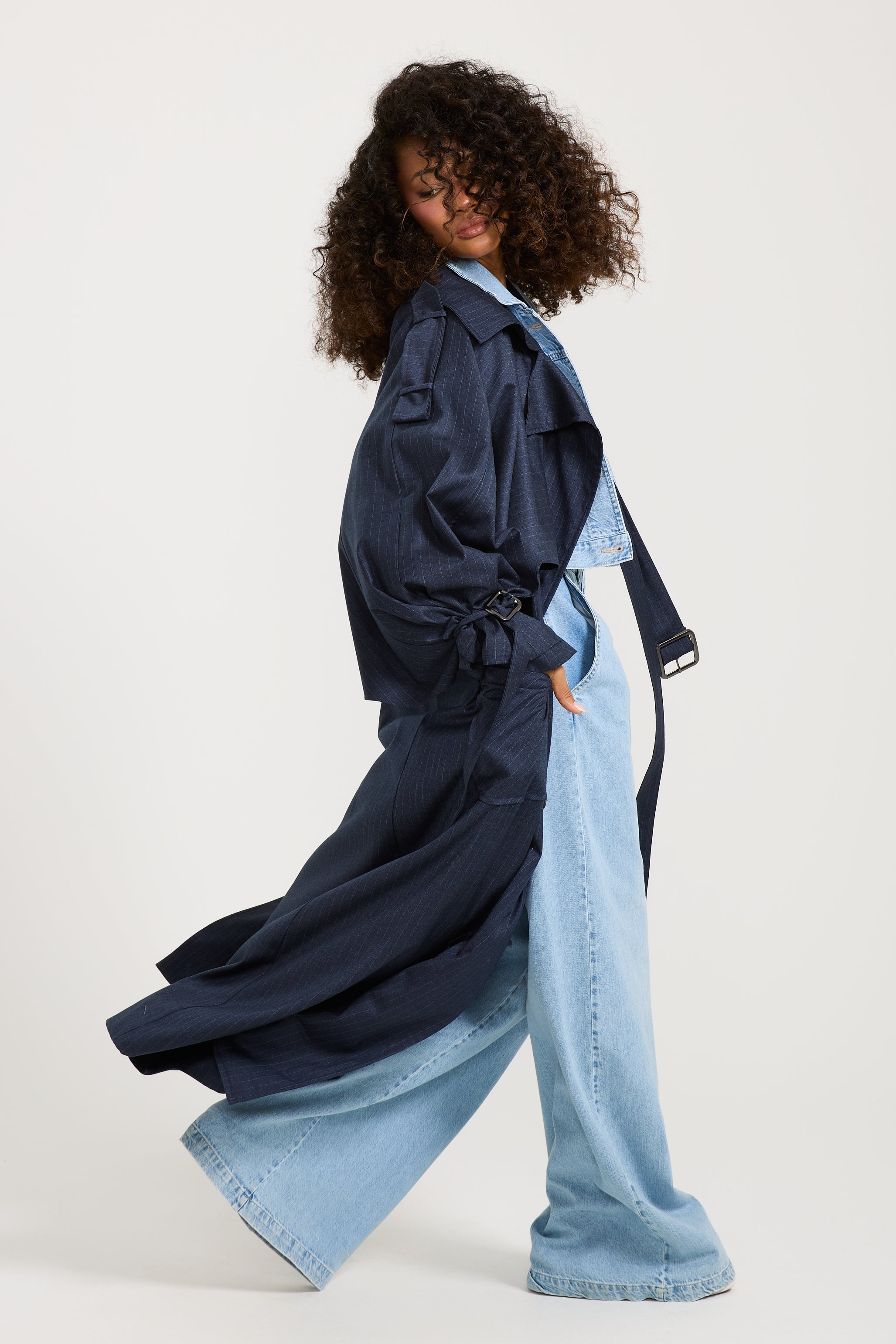 Striped Navy Trench Coat