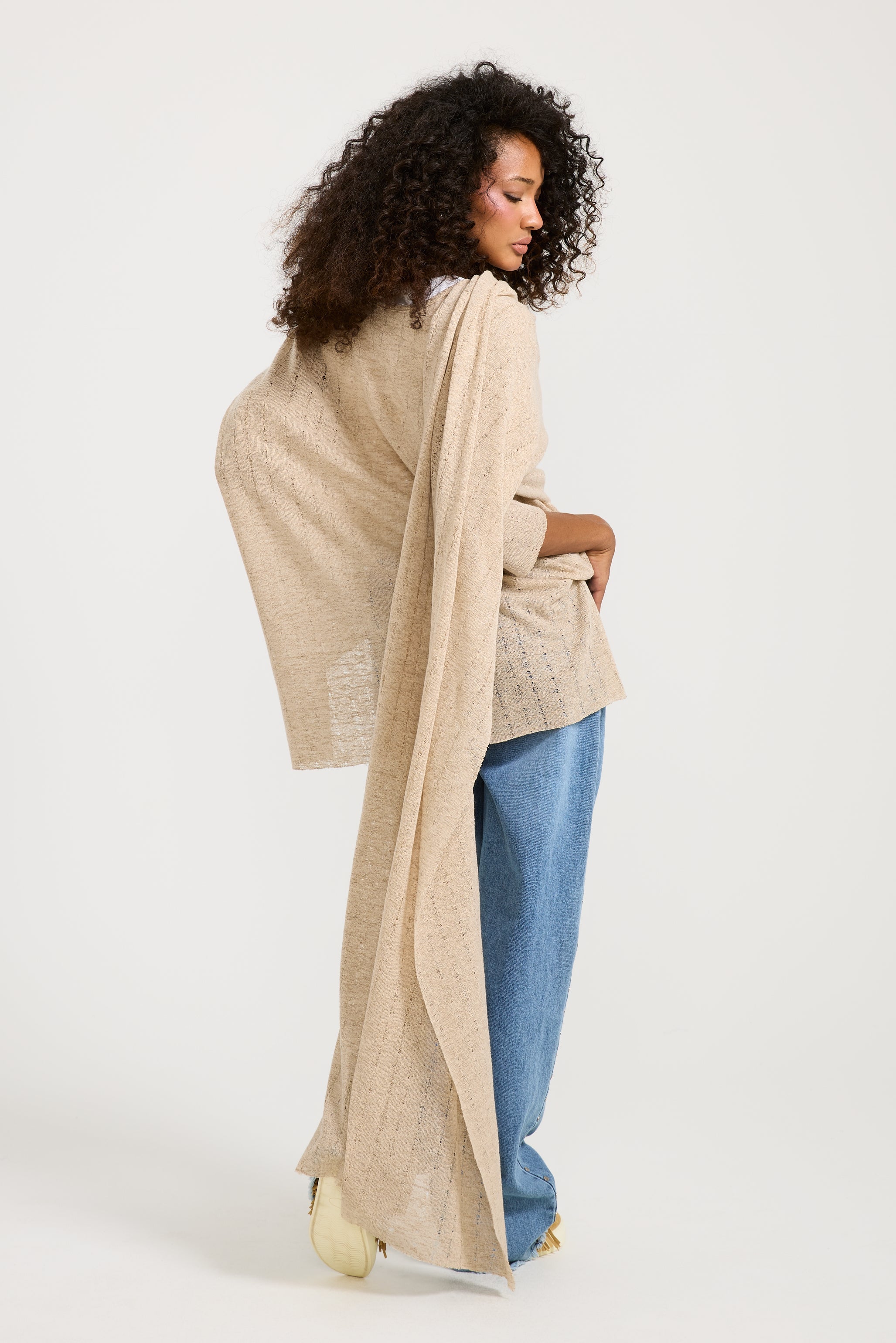 Ripped Extra Shawl Beige Top