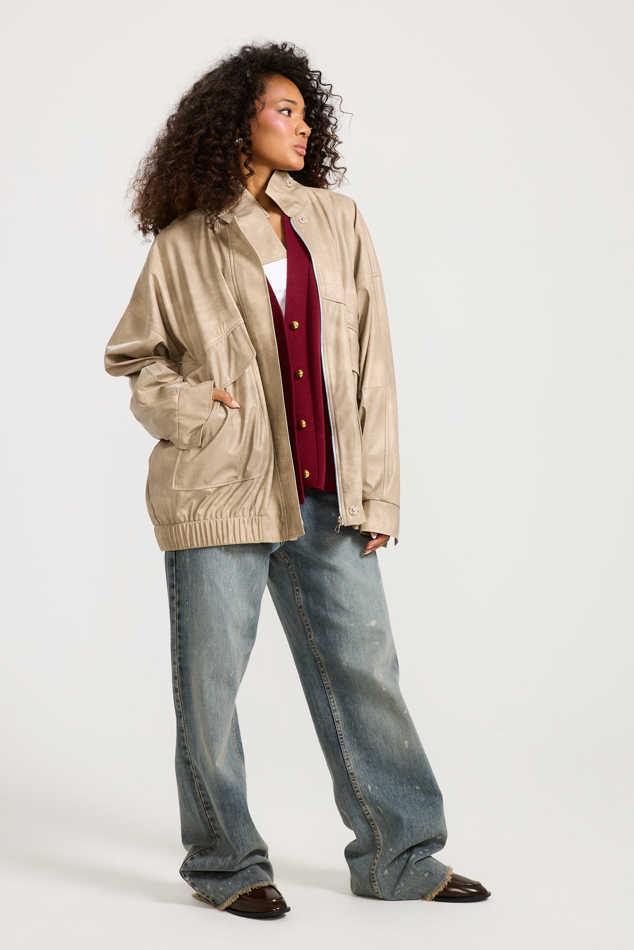 Oversized Bomber Leather Jacket