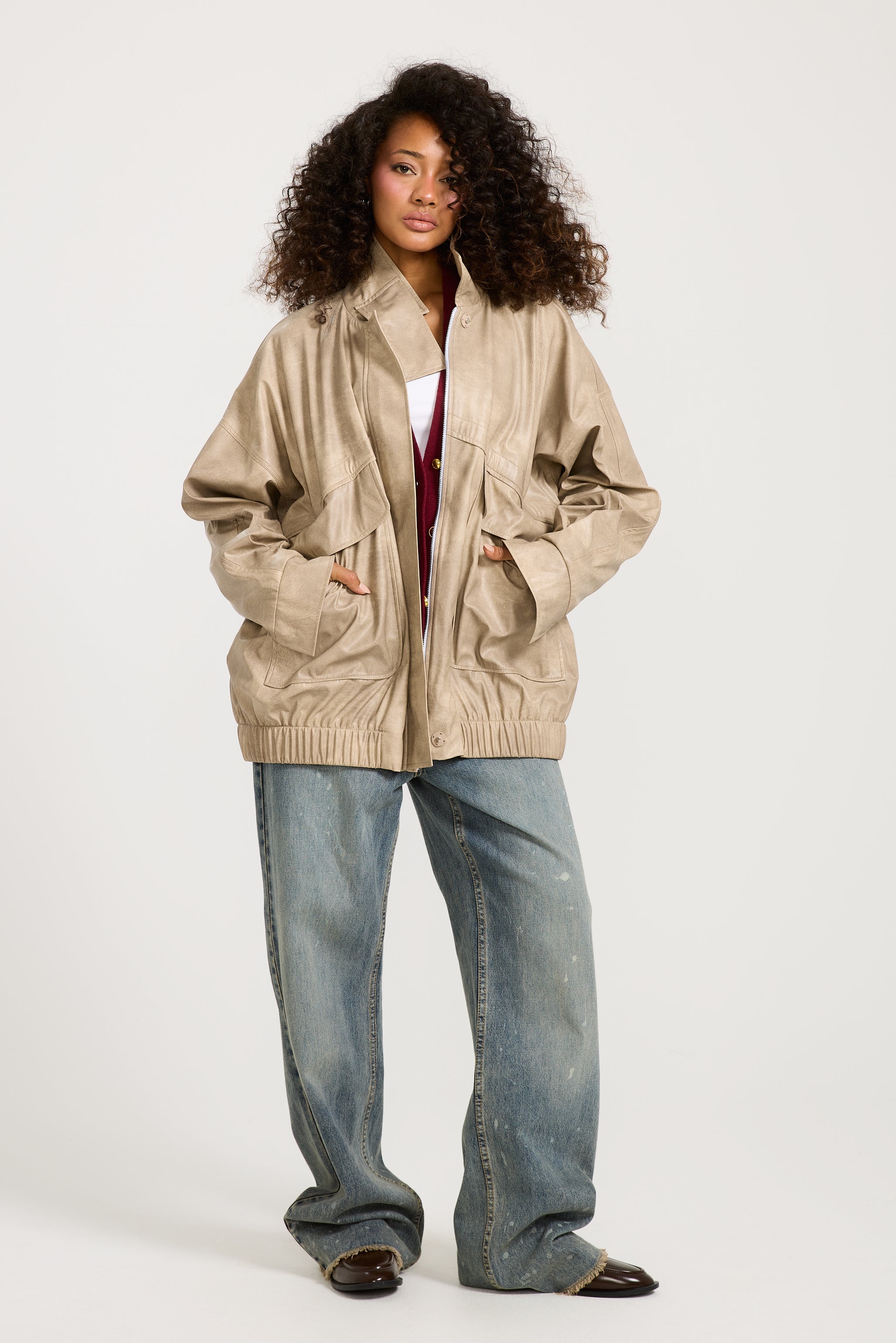 Oversized Bomber Leather Jacket