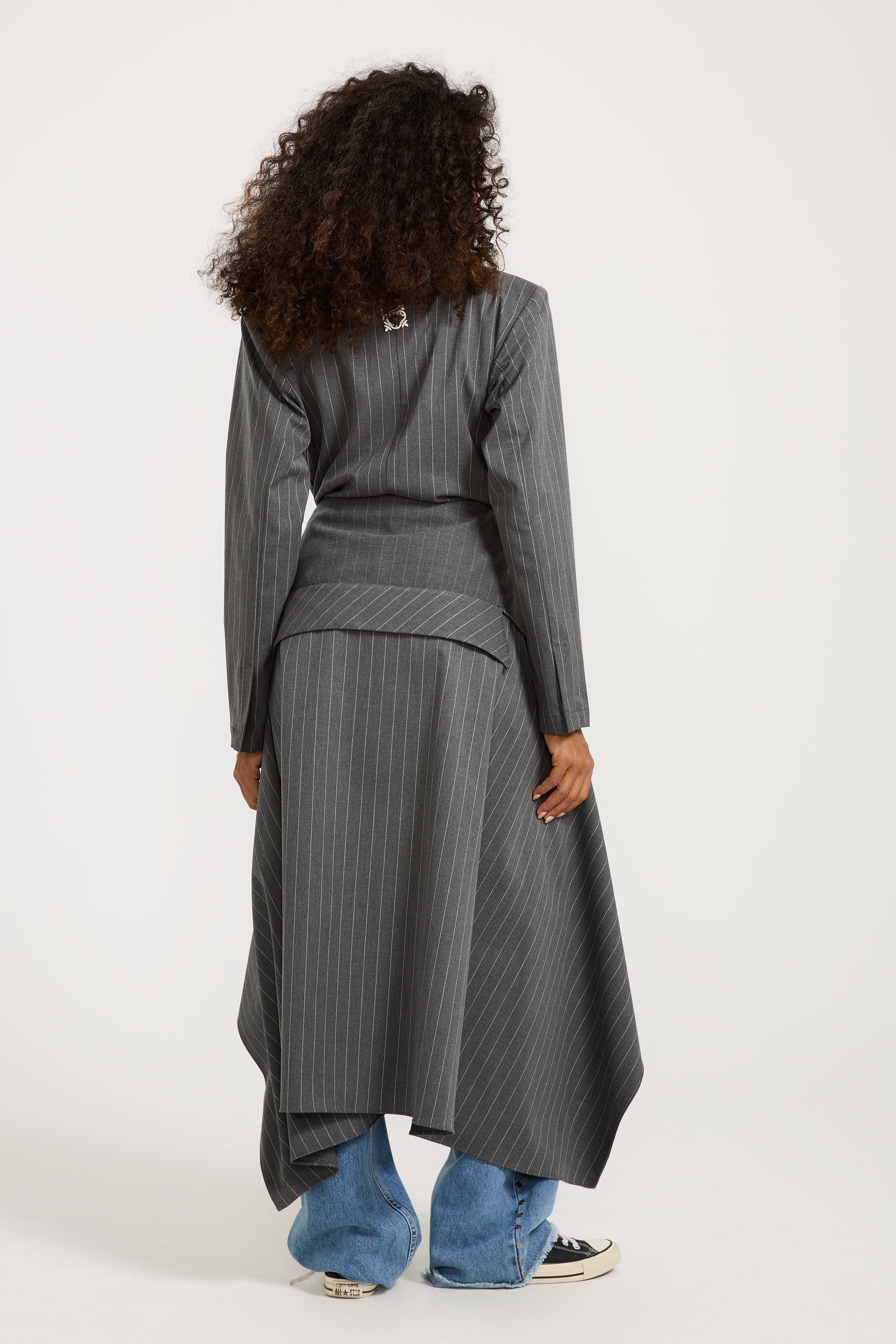 Striped Maxi Wraparound Blazer