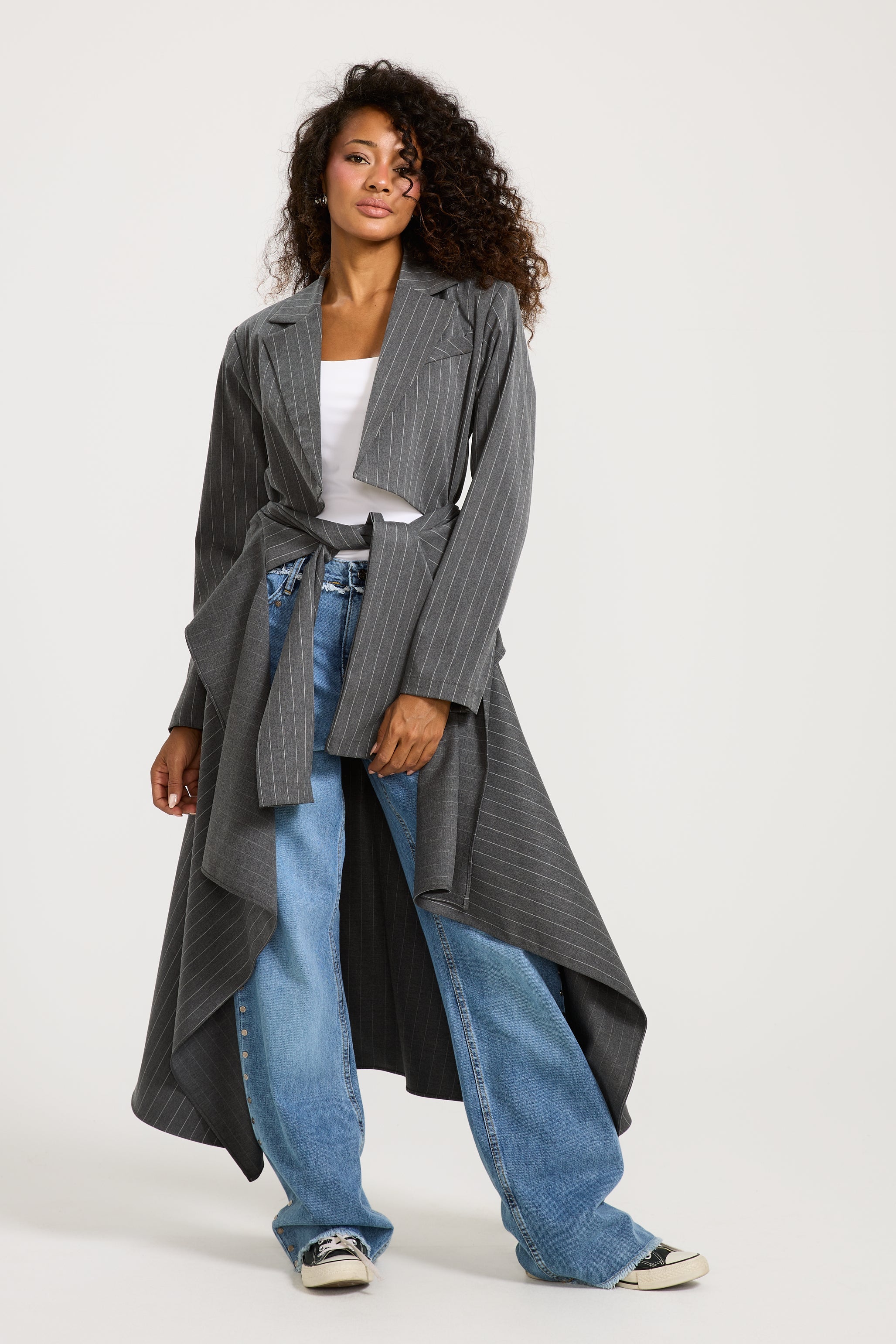 Striped Maxi Wraparound Blazer