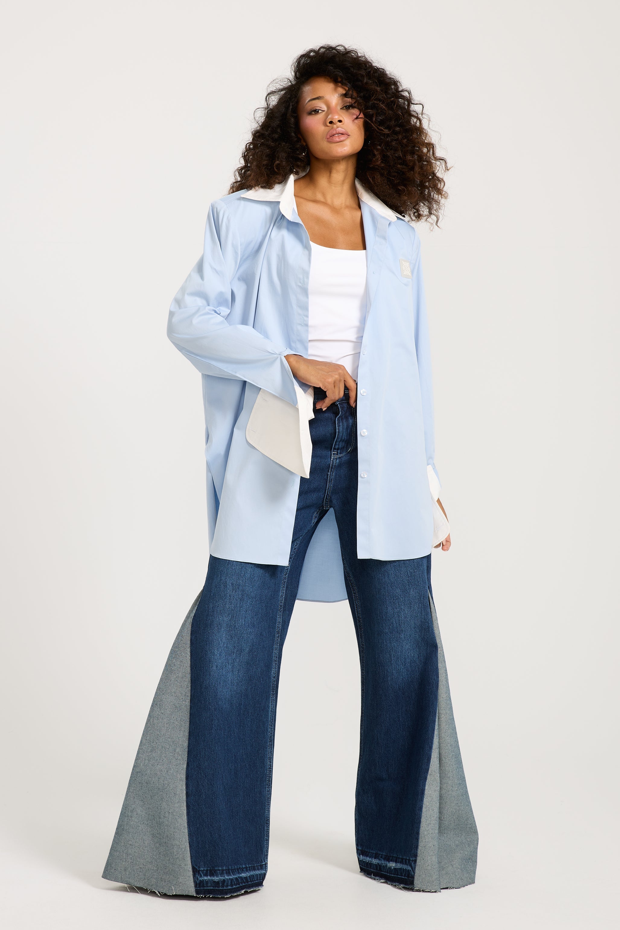 Oversize Bold Shoulders Blue Shirt