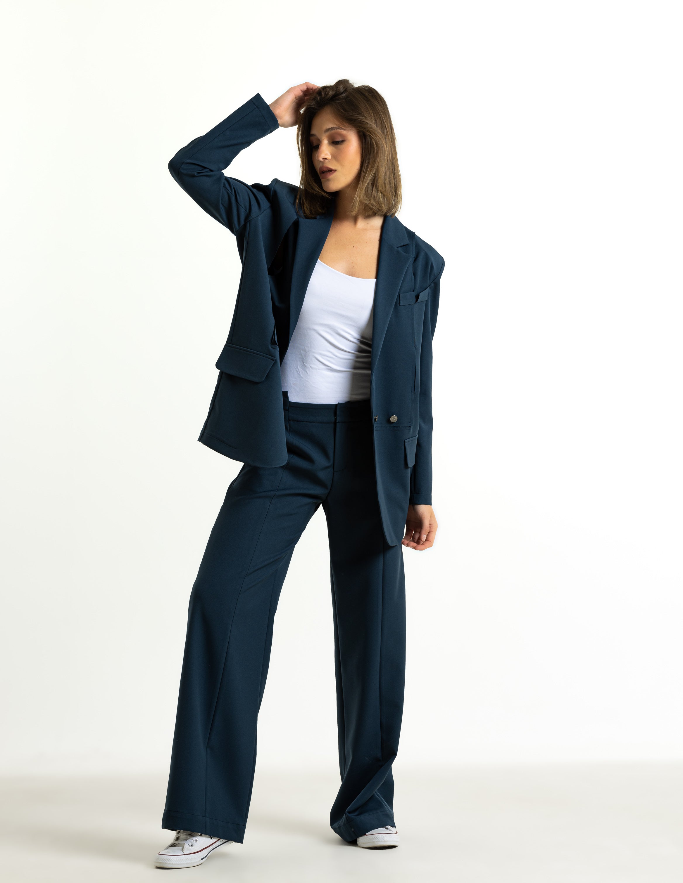 Asymmetrical Waist Suit Pants