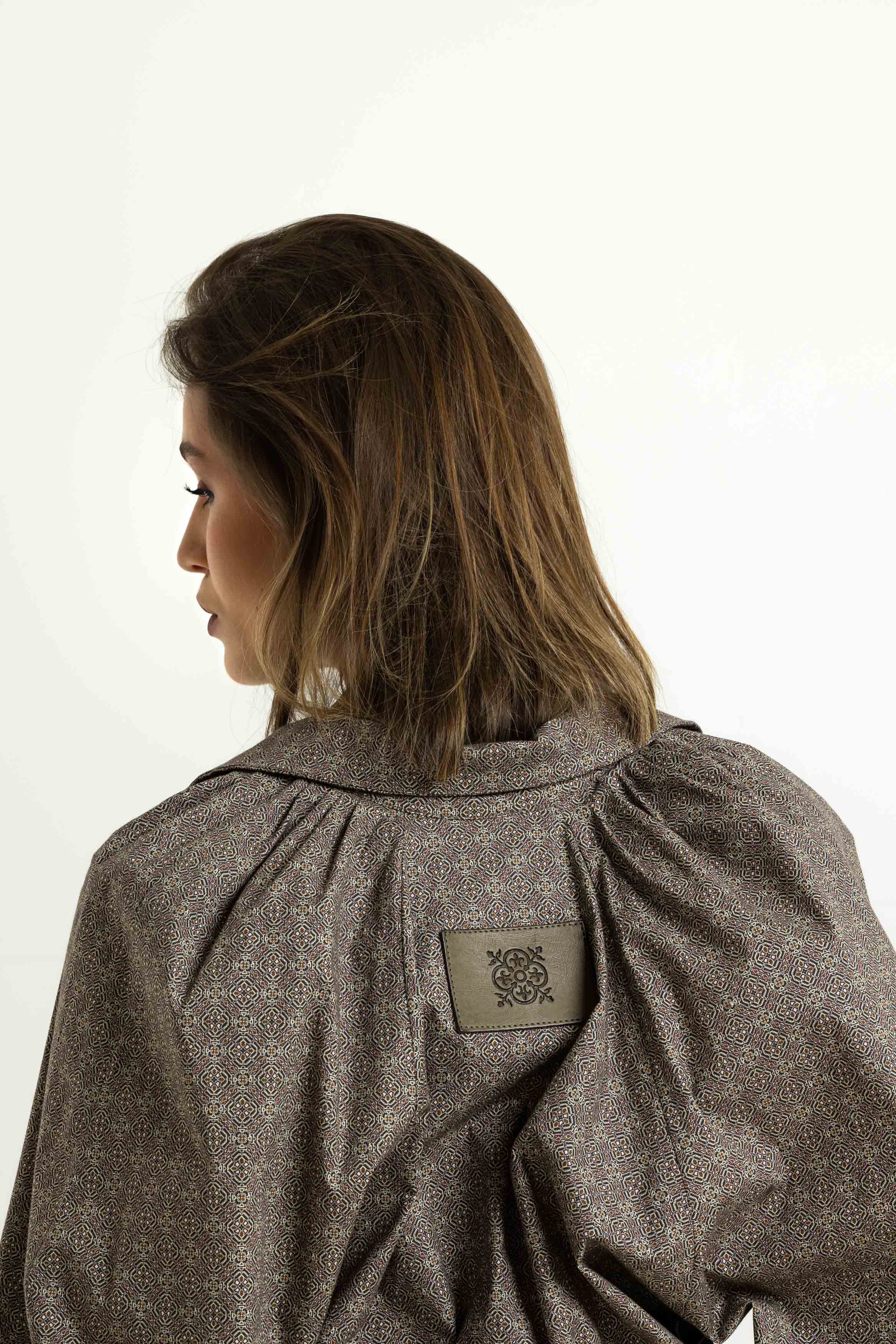 Beige Printed Bomber Jacket