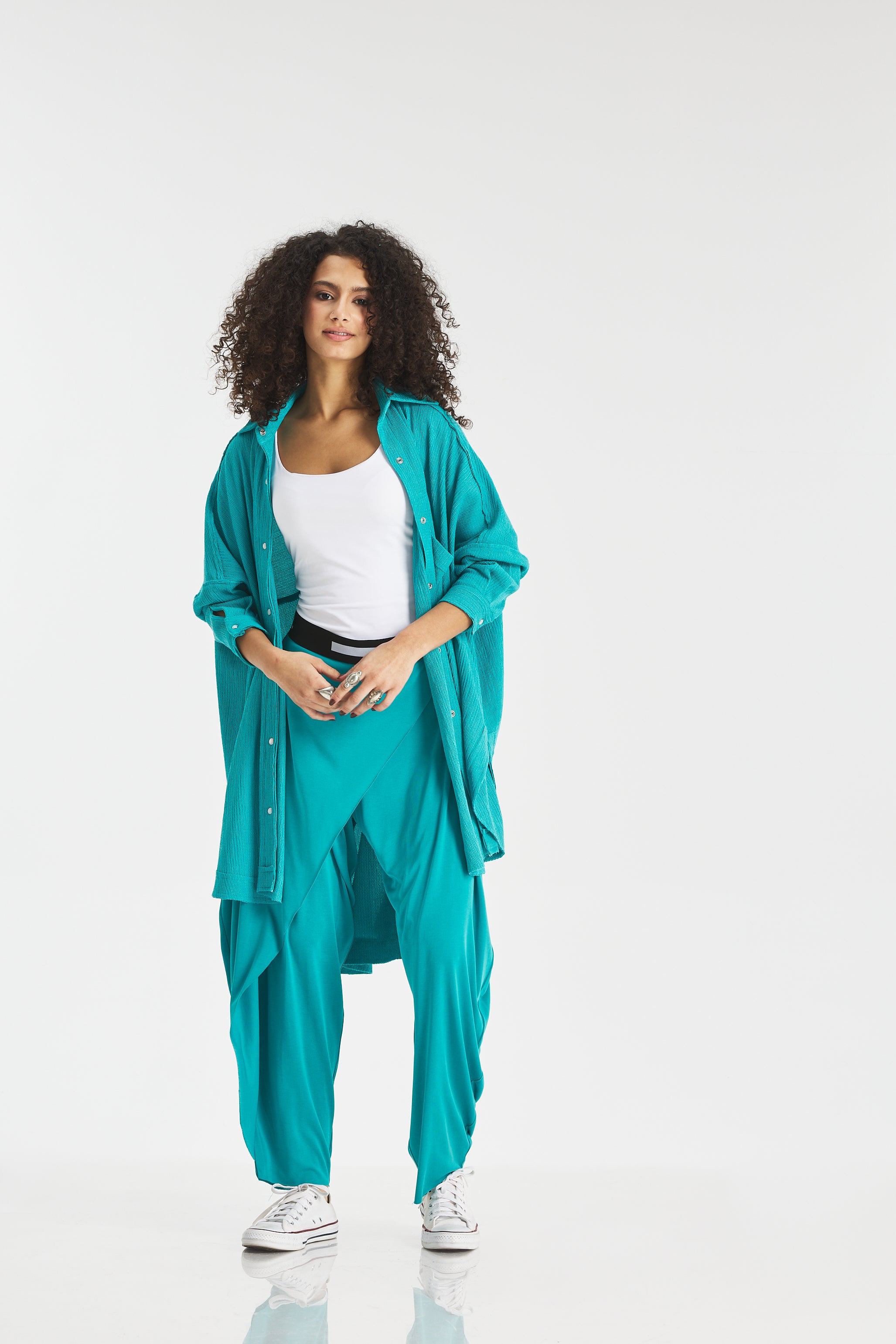 Crushed Oversize Shirt In Turquoise