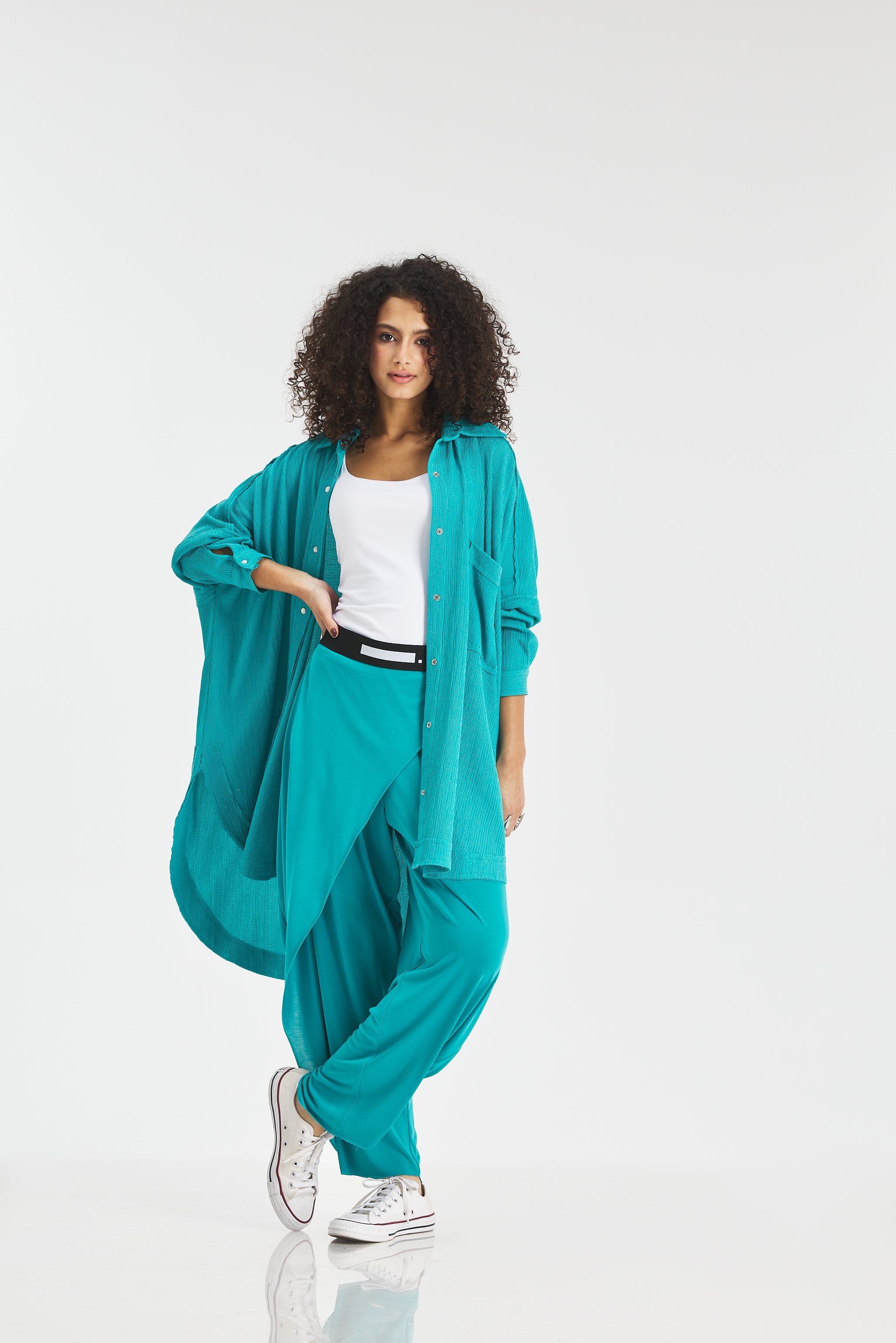 Crushed Oversize Shirt In Turquoise