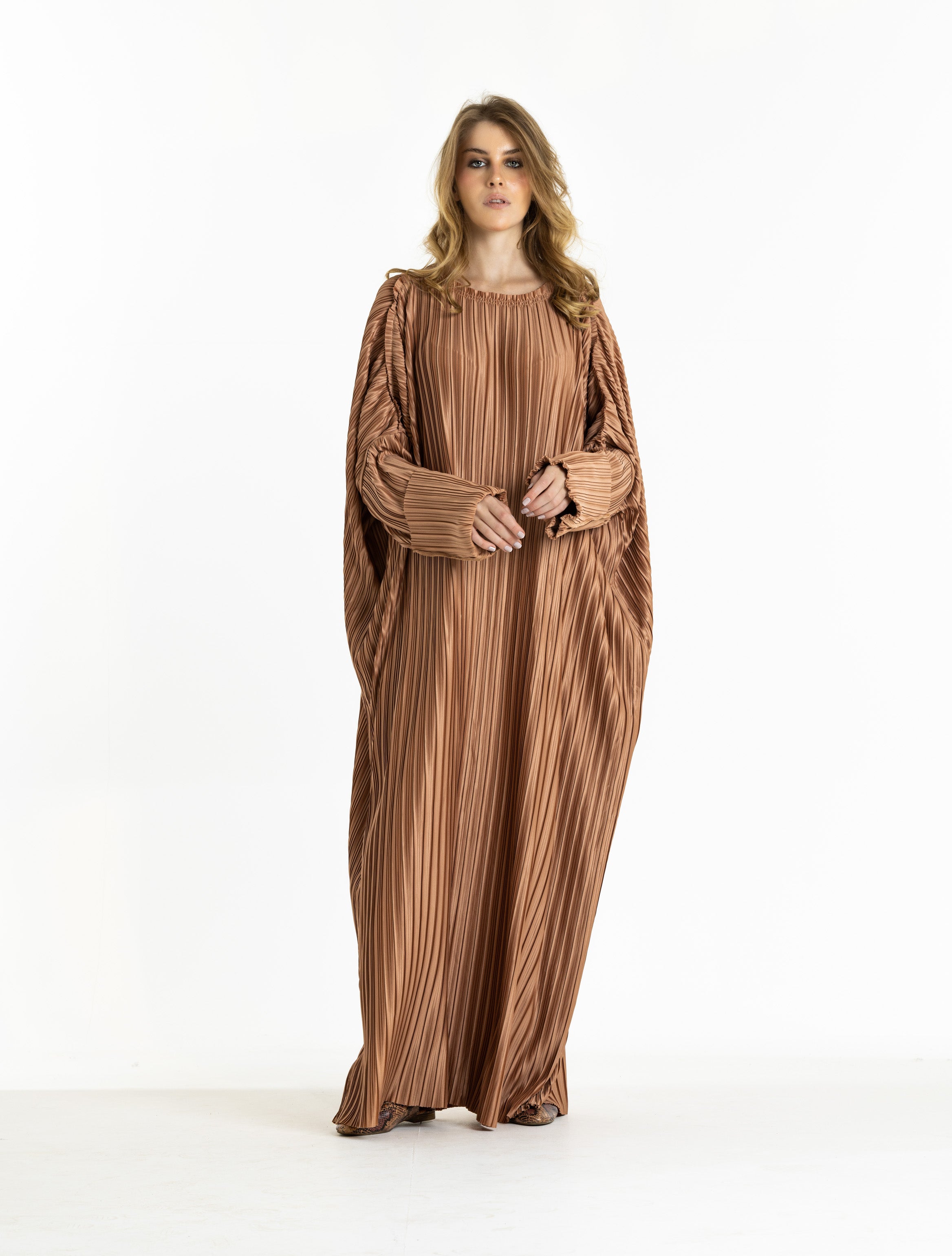 Pleated Stright Dress In Peach