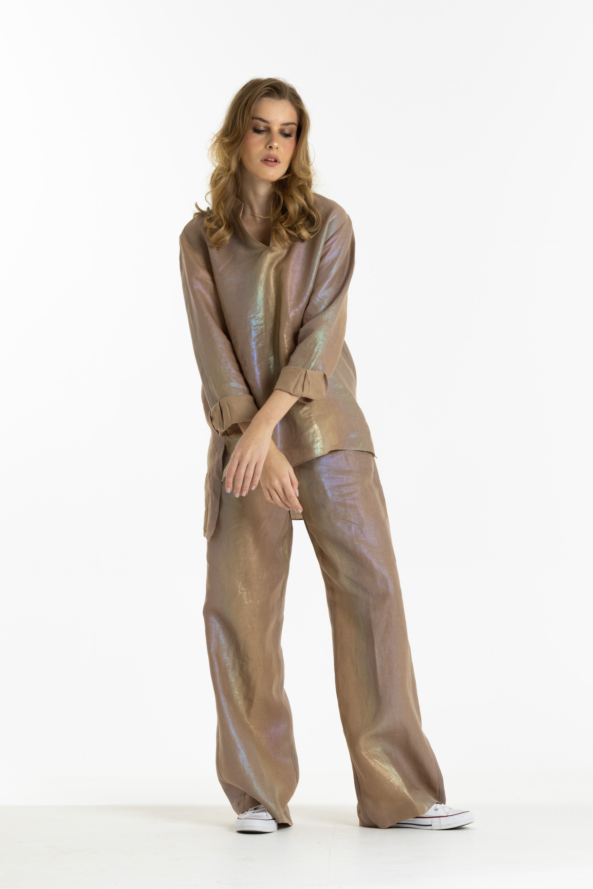 Wide Leg Shinny Linen Pants