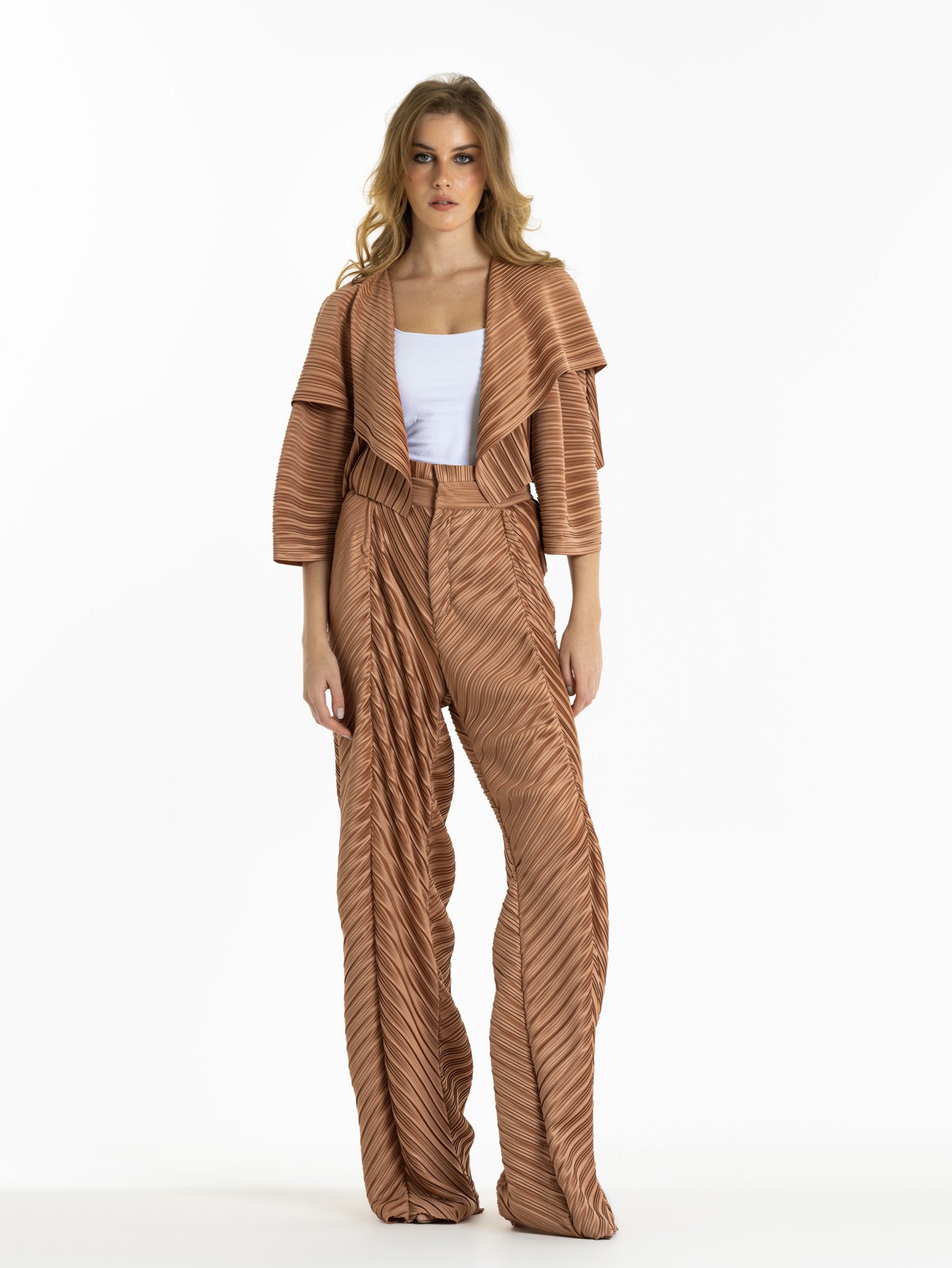 V Pleats Wide Leg In Peach