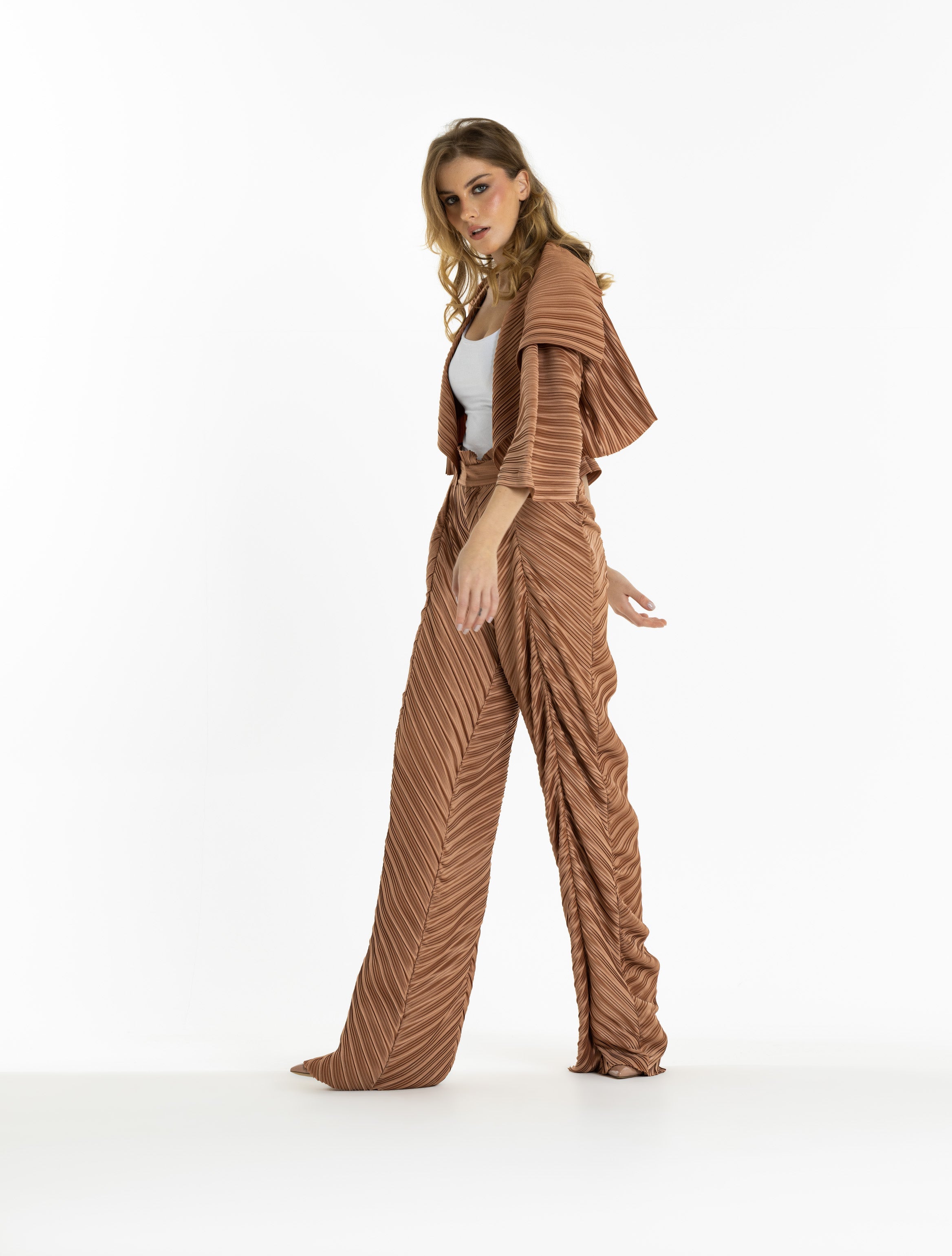 V Pleats Wide Leg In Peach