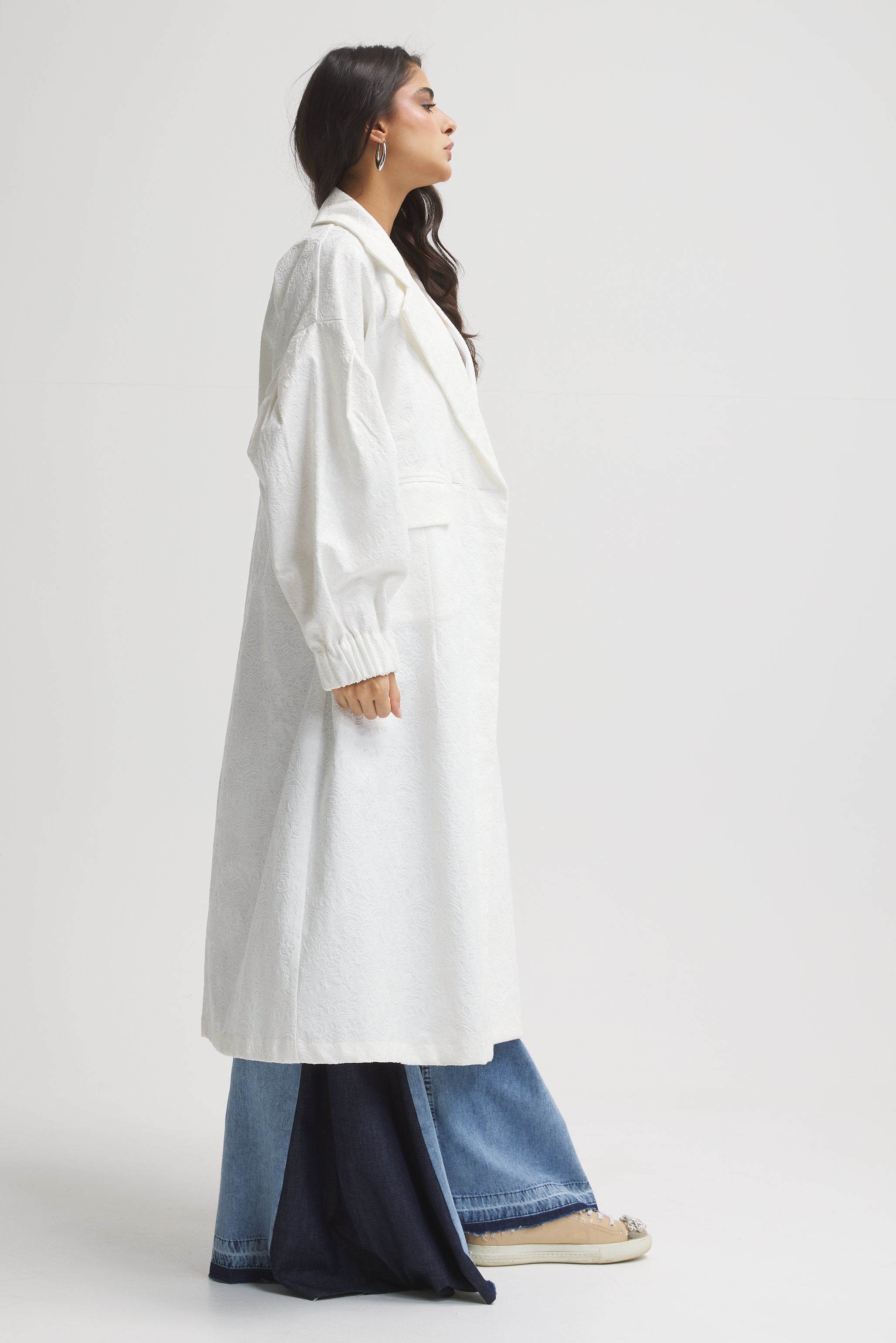 Puffy Sleeves Coat In White