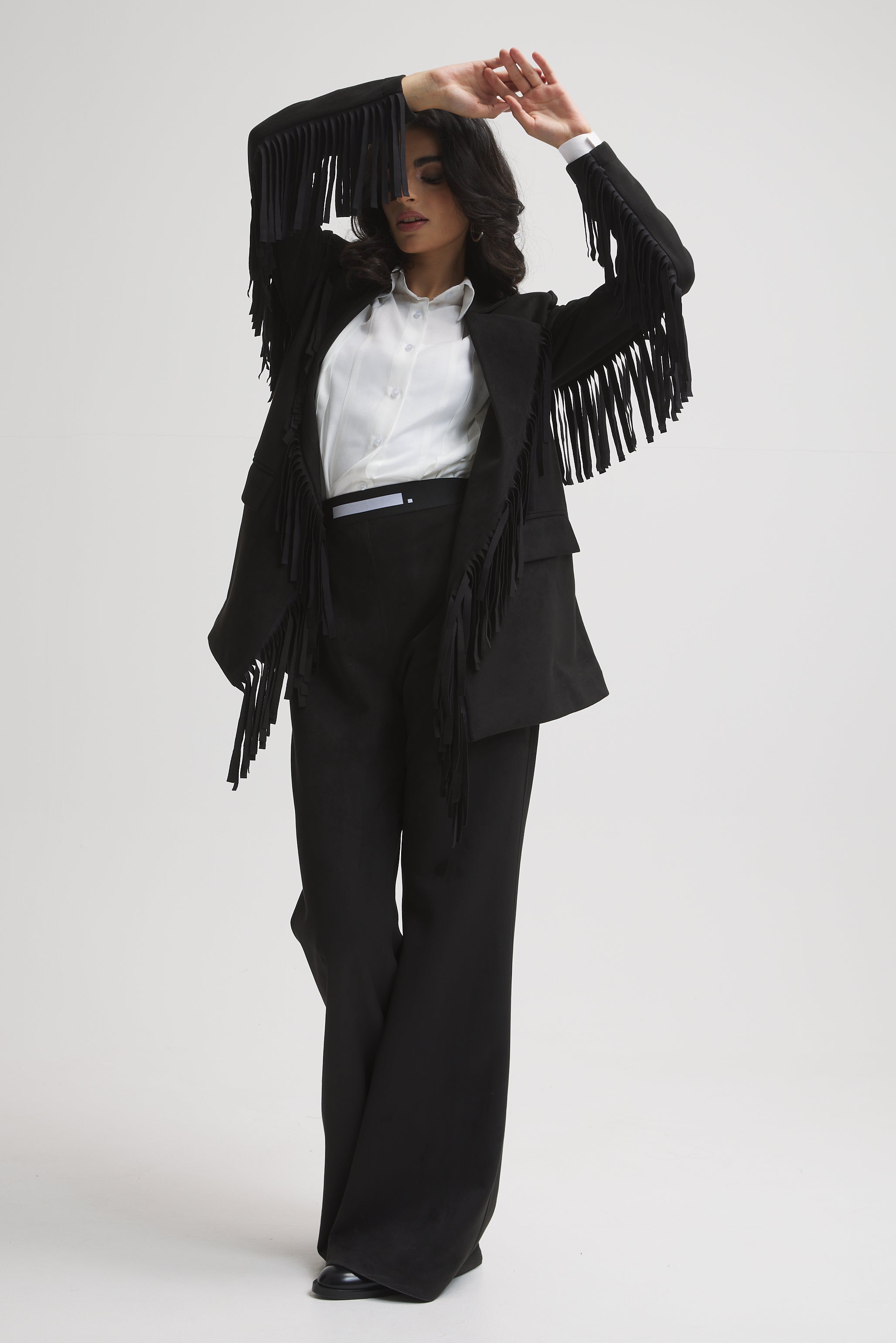 SUEDE FRINGES BLAZER IN BLACK