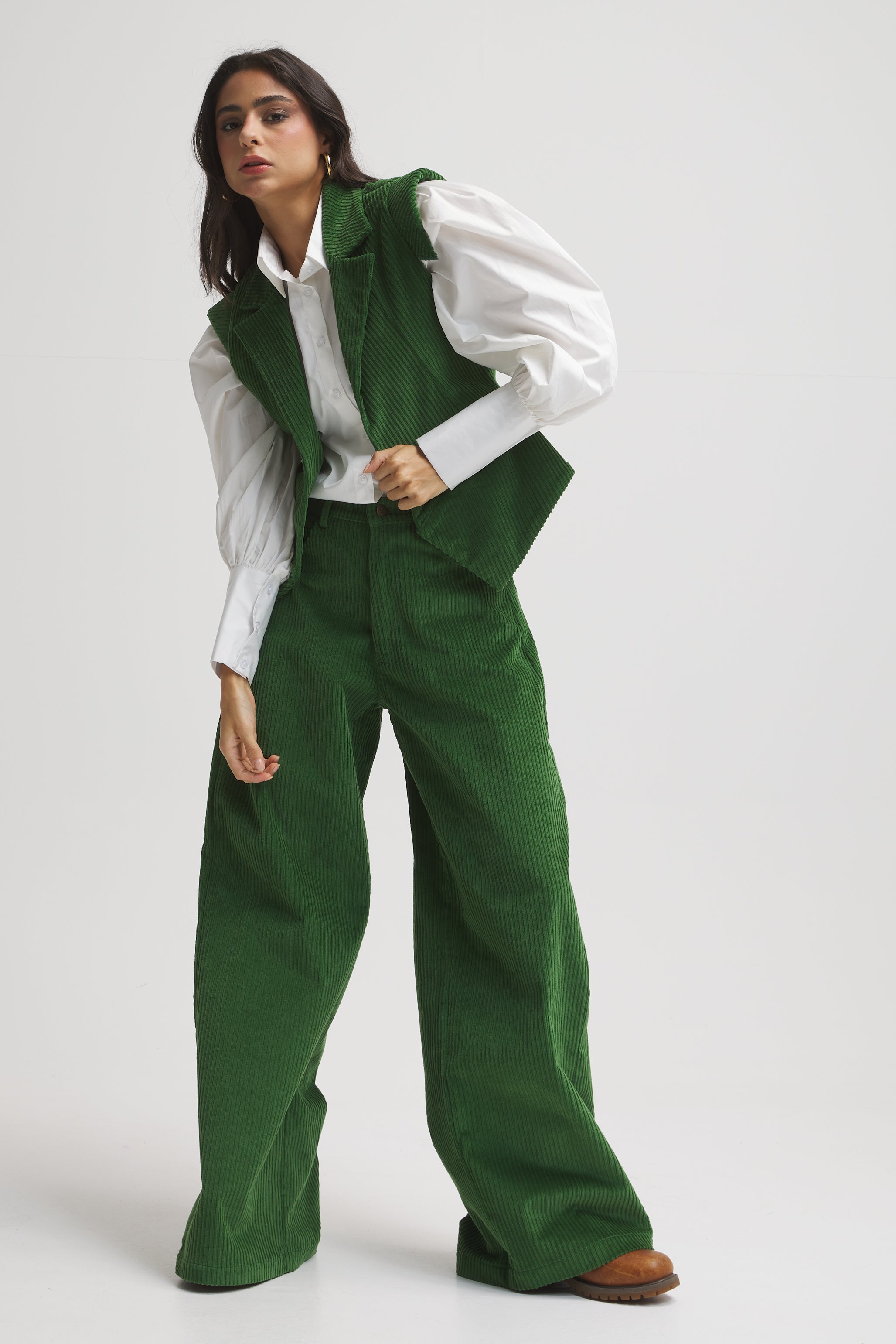 Wide Leg Green Corduroy Pants