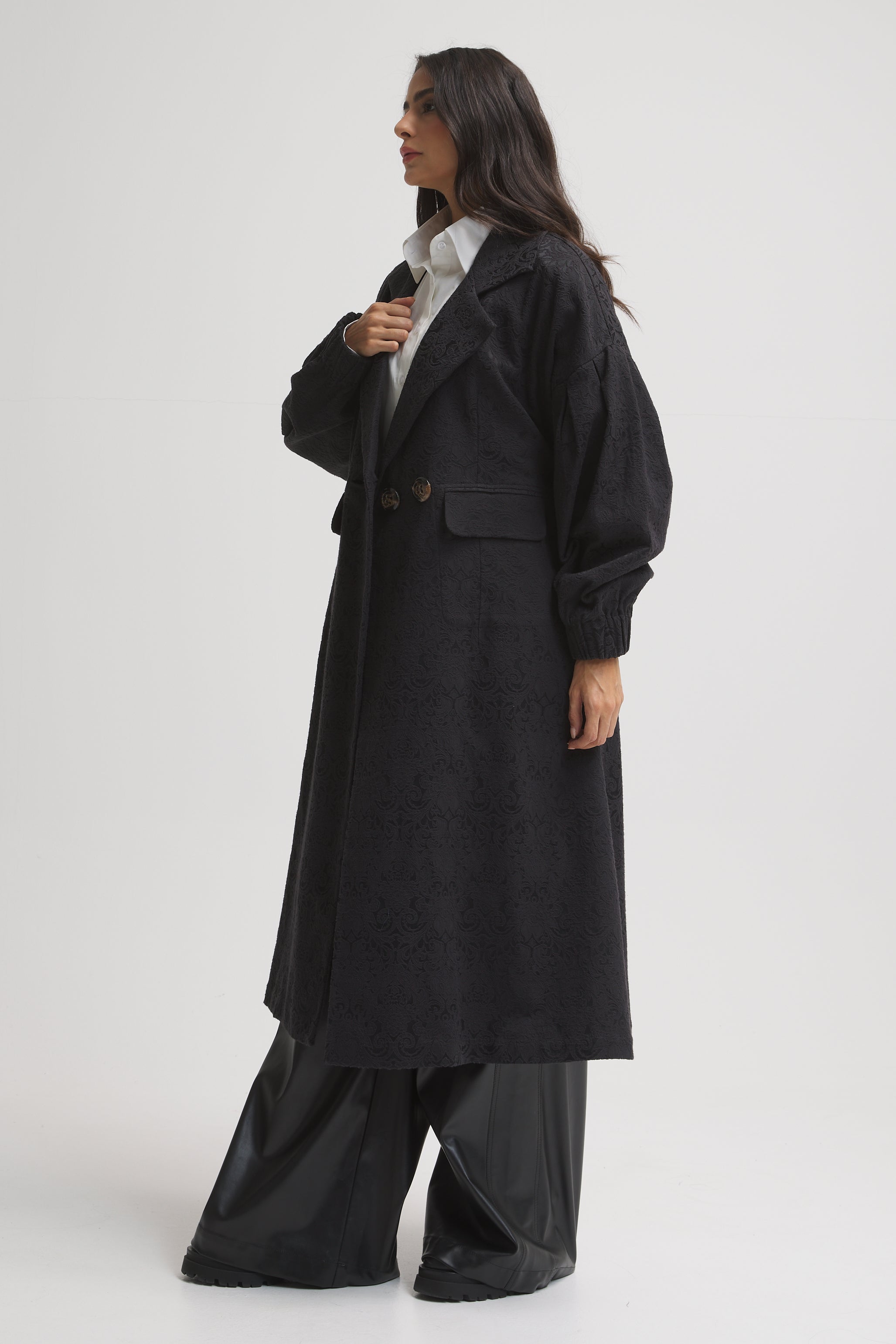 Puffy Sleeves Coat In Black