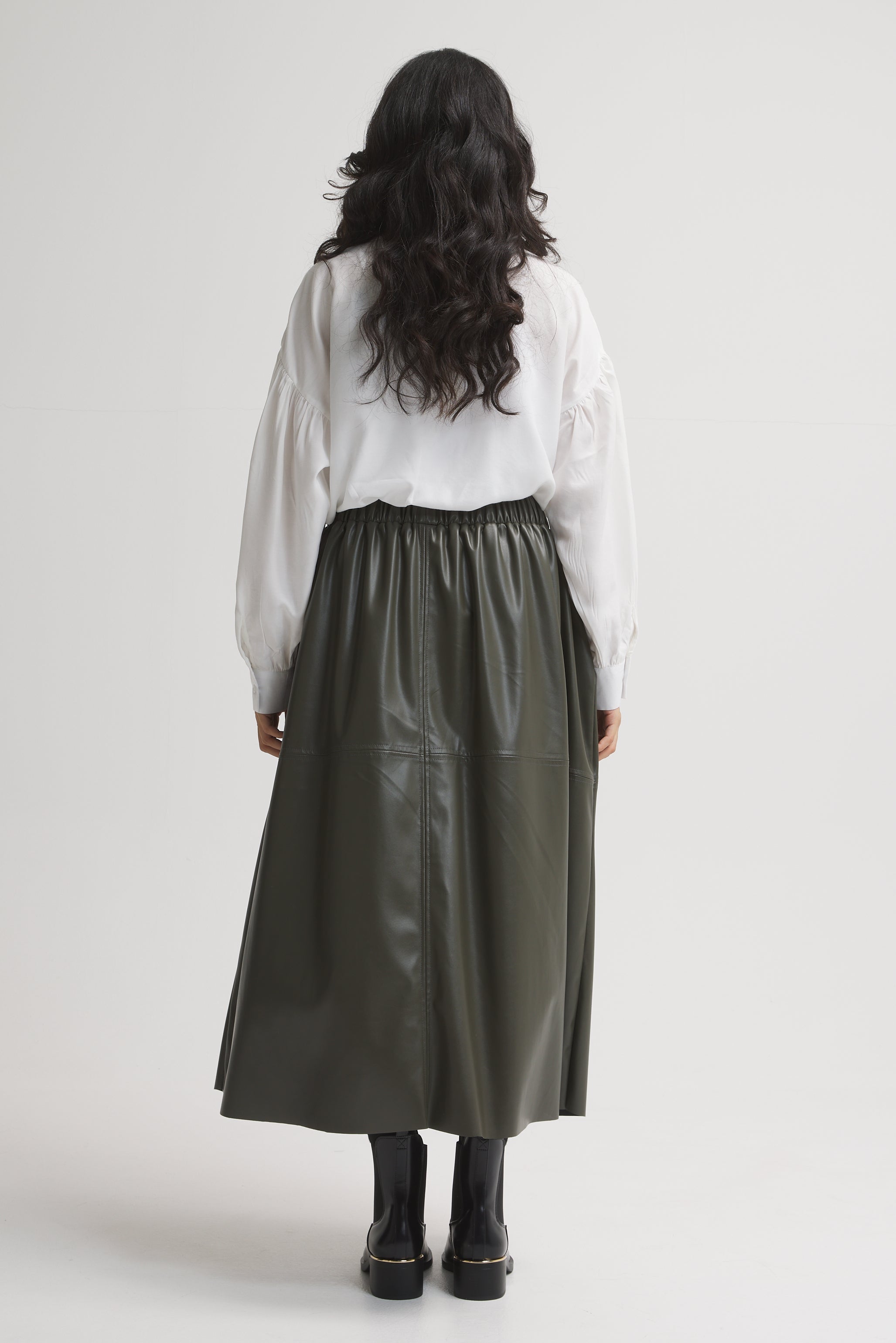 Leather Puffy Olive Skirt