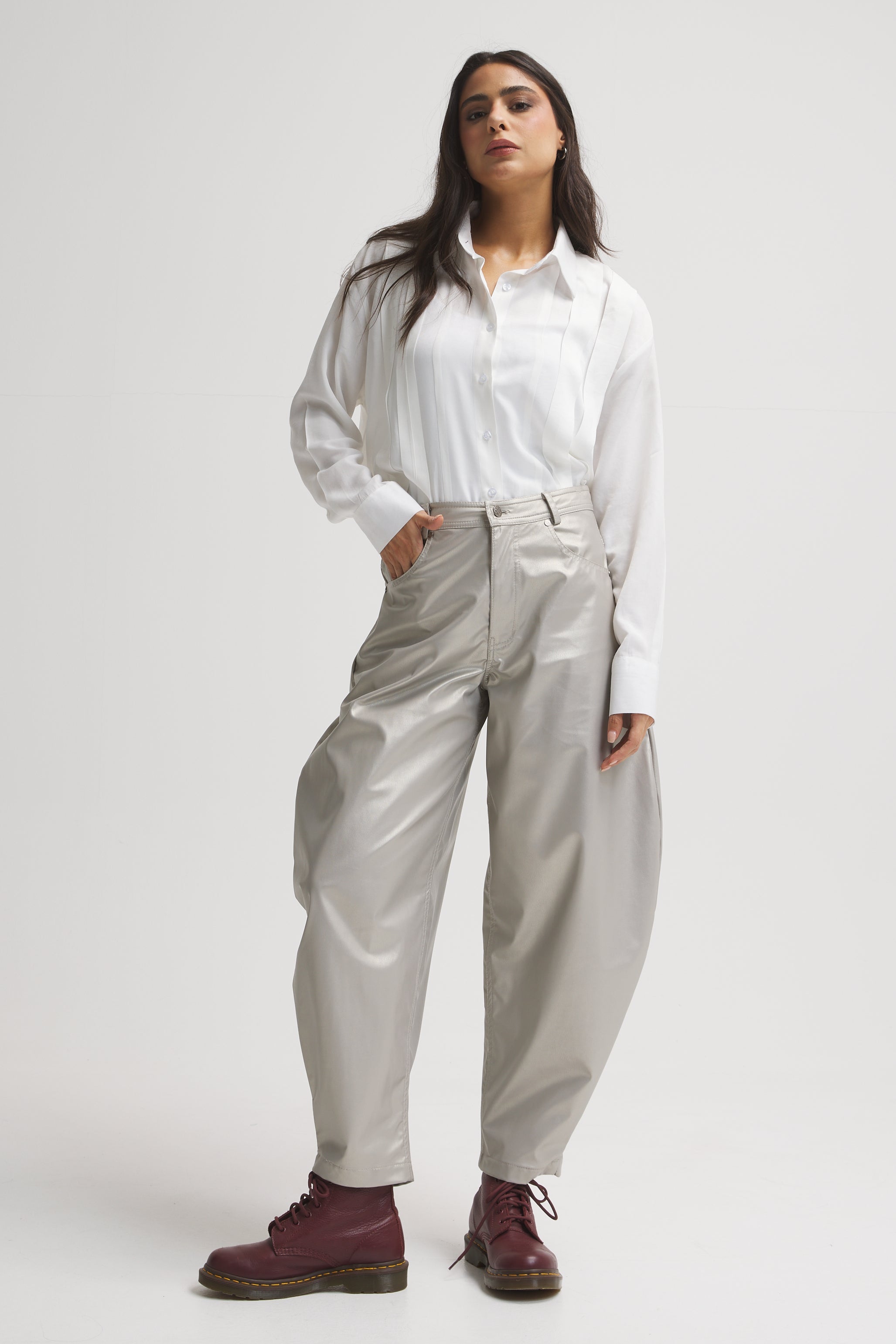 Silver Leather Extra Balloon Pants