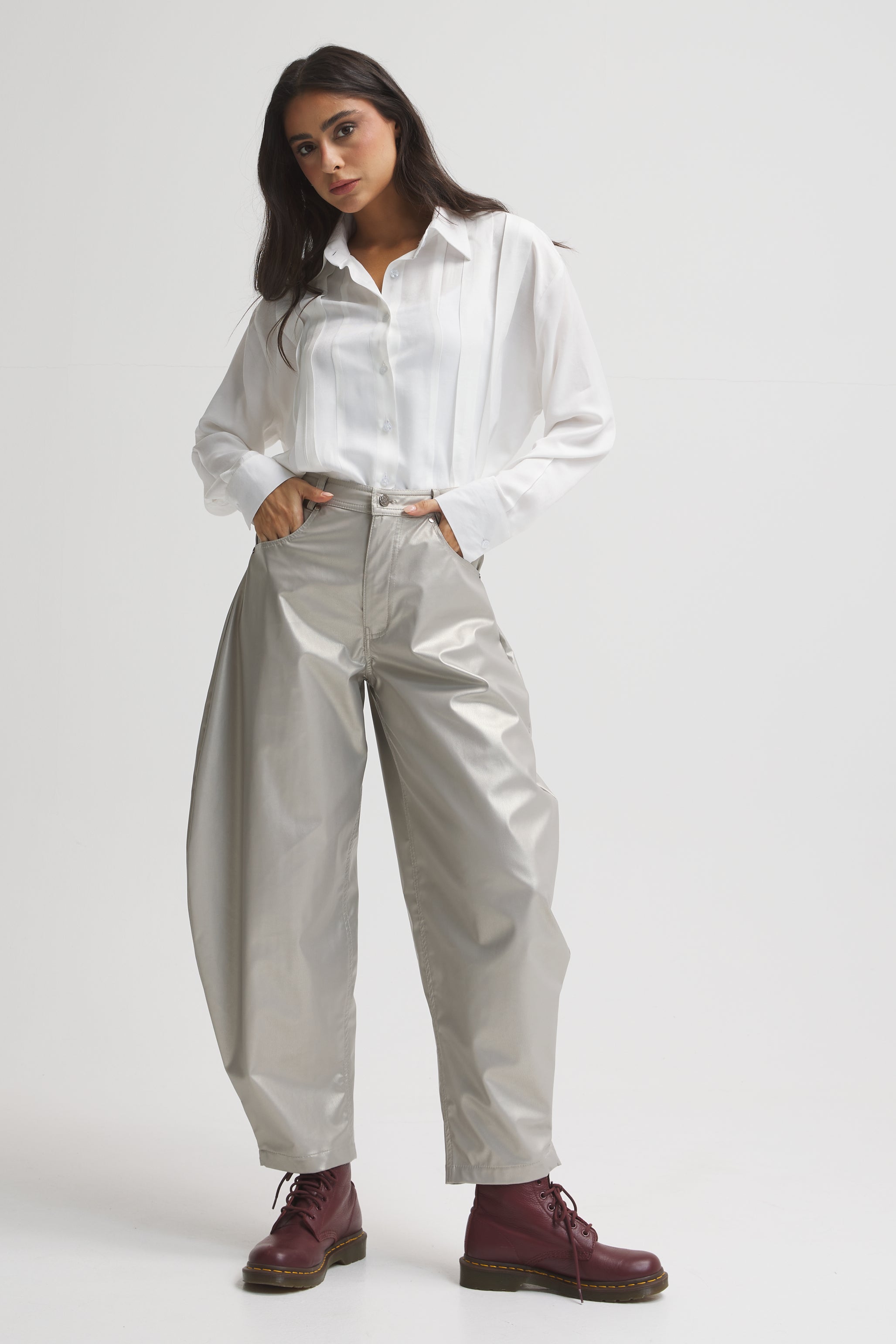 Silver Leather Extra Balloon Pants