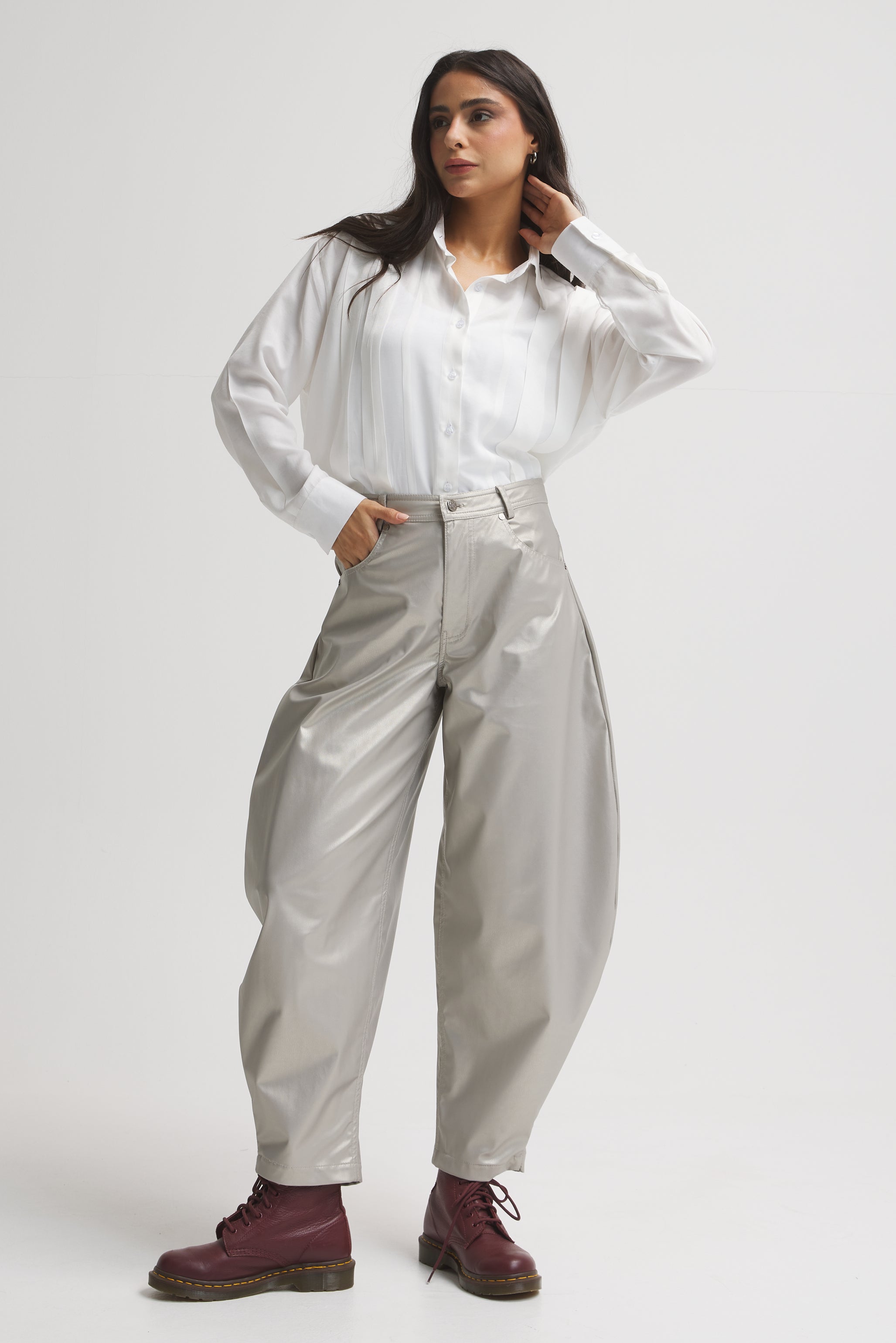 Silver Leather Extra Balloon Pants