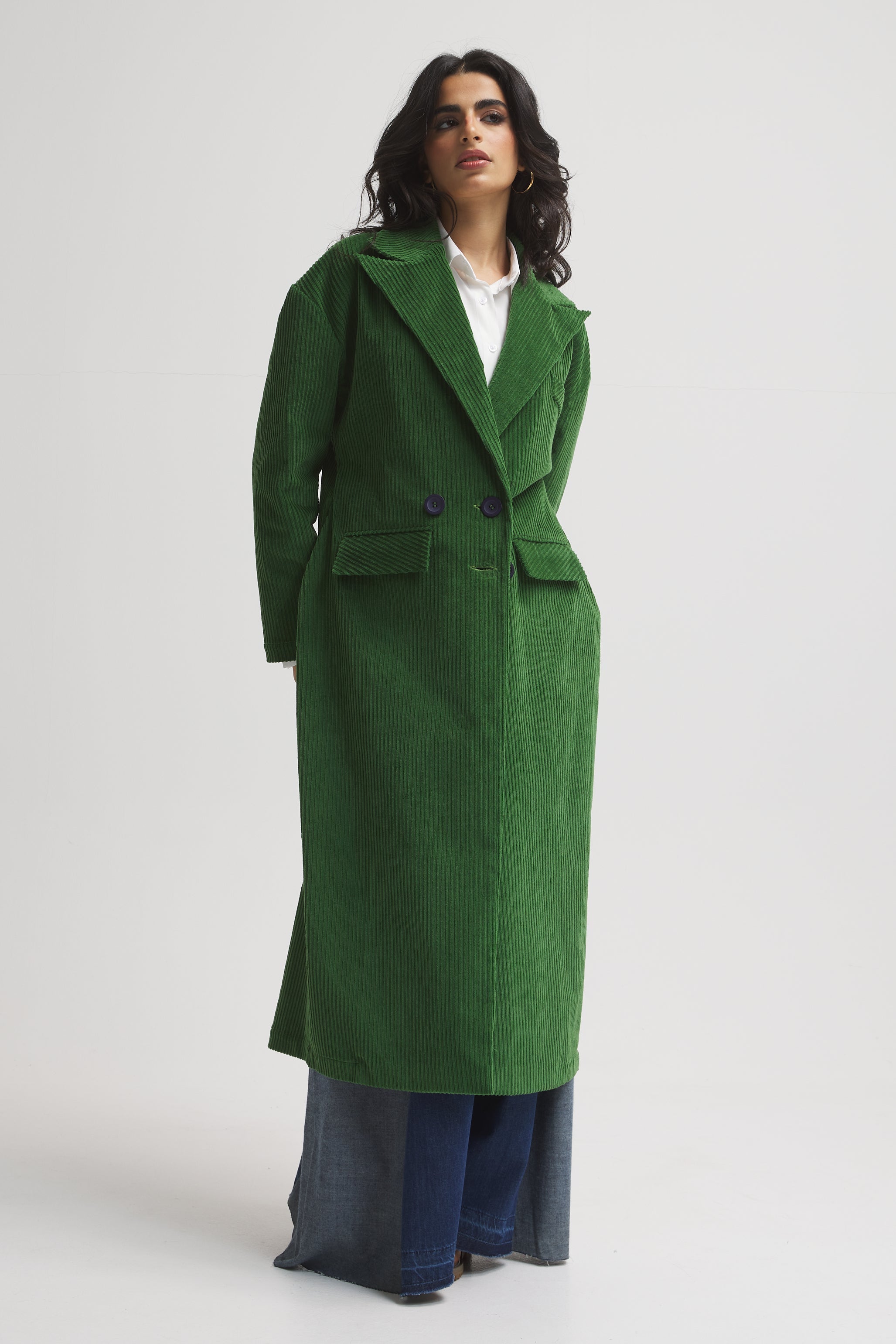 Midi coat corduroy in green