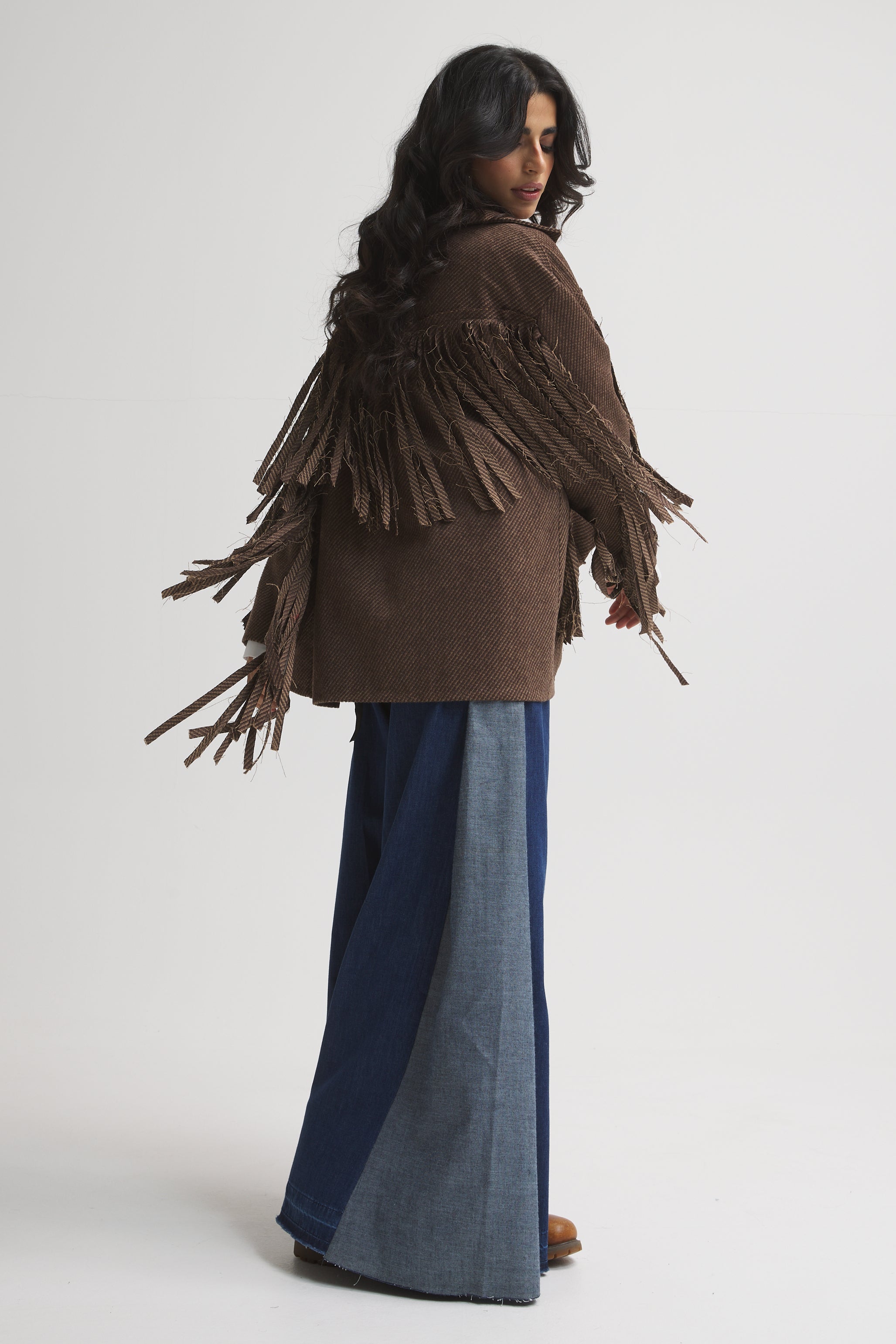 Wool All around Fringes Jacket